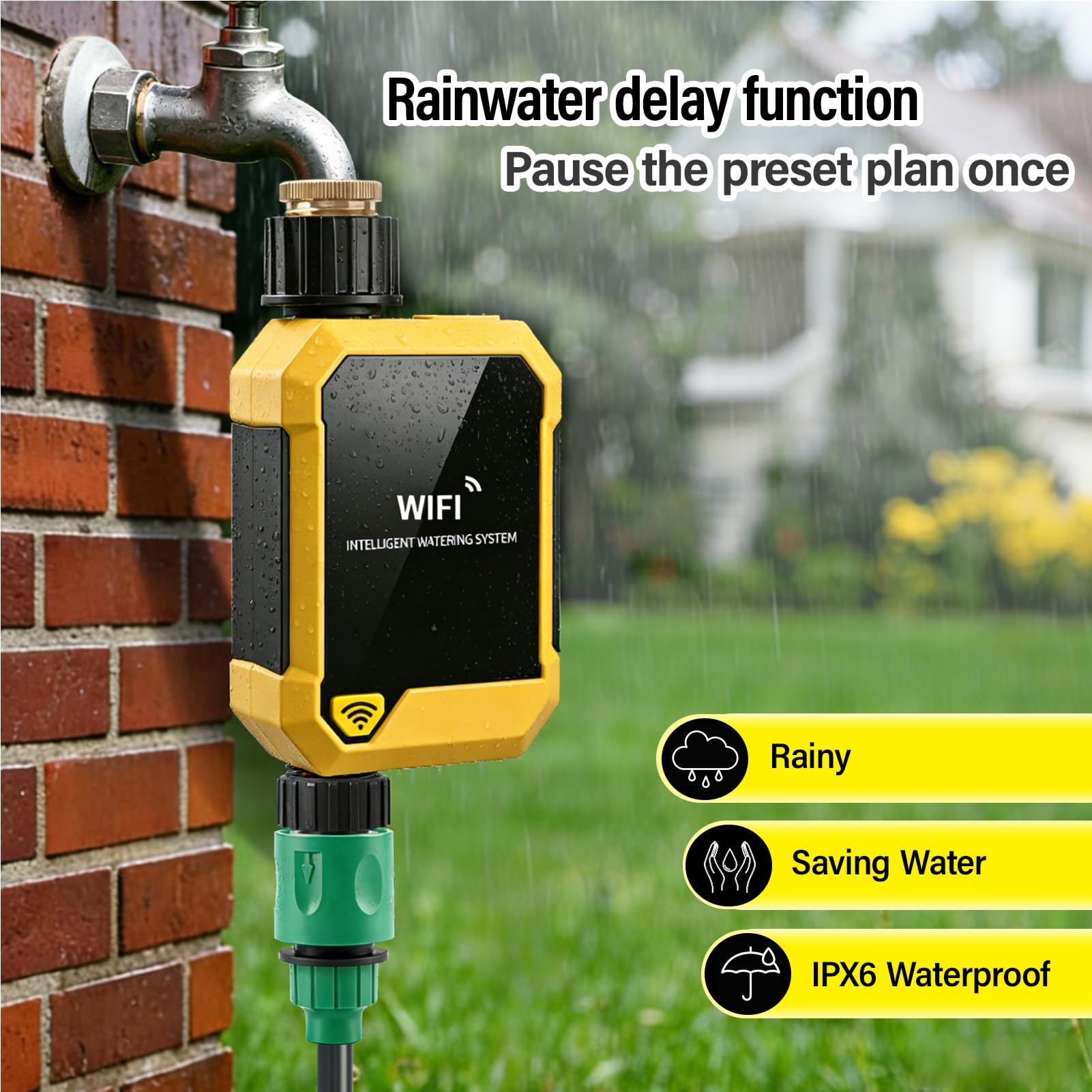 Naroote Temporizador de Riego WiFi Inteligente Temporizador de Riego Controlado por Aplicación 12 a 15,6 L por Minuto Sensor de Lluvia 33,8 a 140 °F Al Aire Libre para Jardín, Césped,