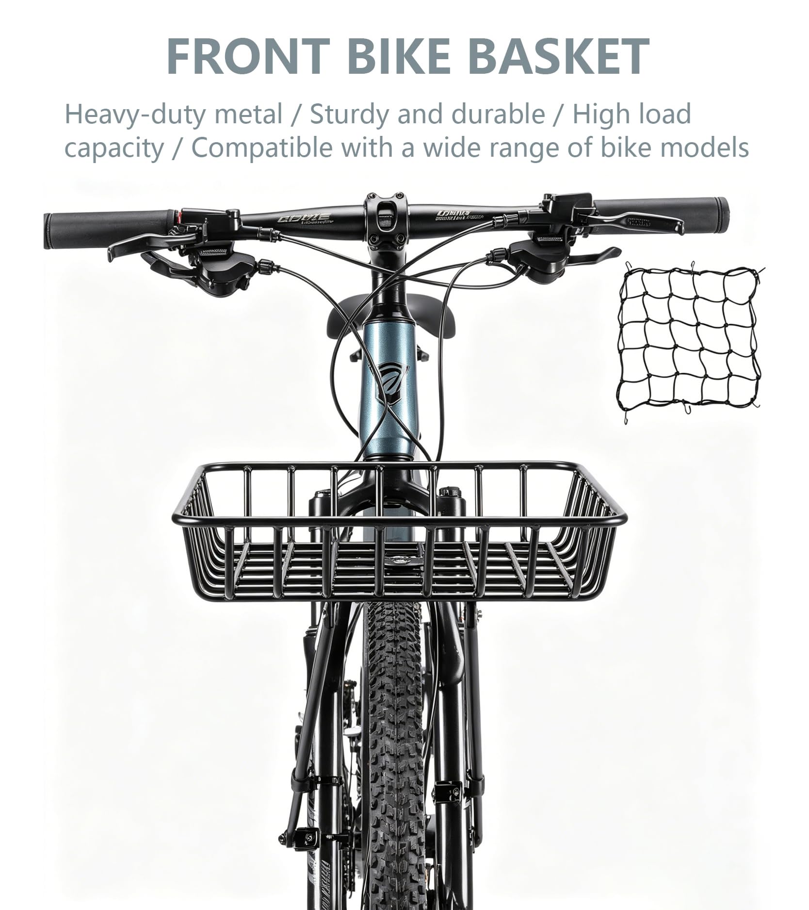 Kosz rowerowy z przednim bagażnikiem, kosz rowerowy z przodu z podporami mocującymi i siatką, przednie kosze rowerowe o dużej pojemności, aluminium, do większości rowerów, rowerów górskich