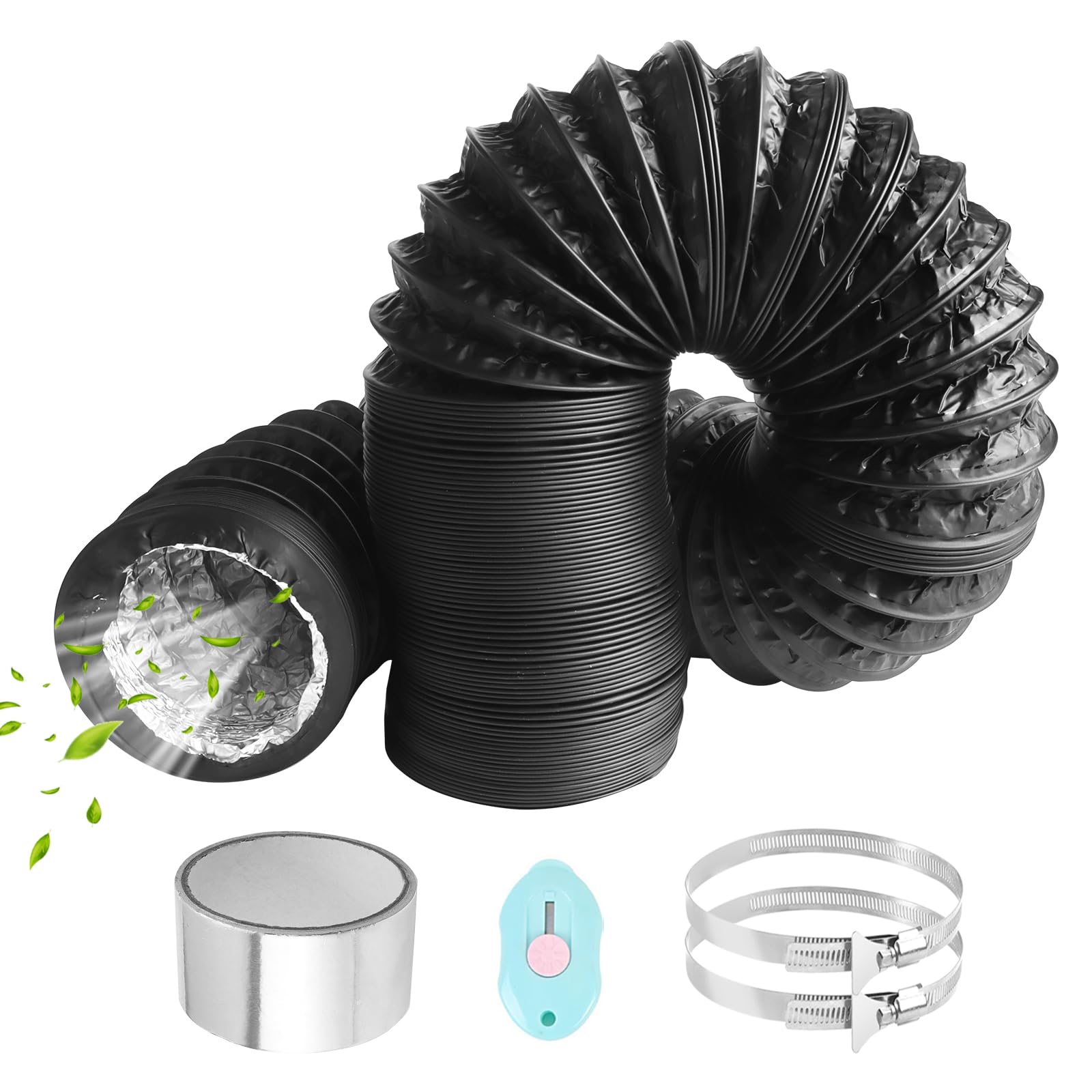 Wąż powietrza wylotowego 80 mm, długość 6 m, PCW, elastyczna rura aluminiowa, wąż aluminiowy z 2 obejmami ze stali nierdzewnej, do suszarek, przenośnych klimatyzatorów, wentylatorów