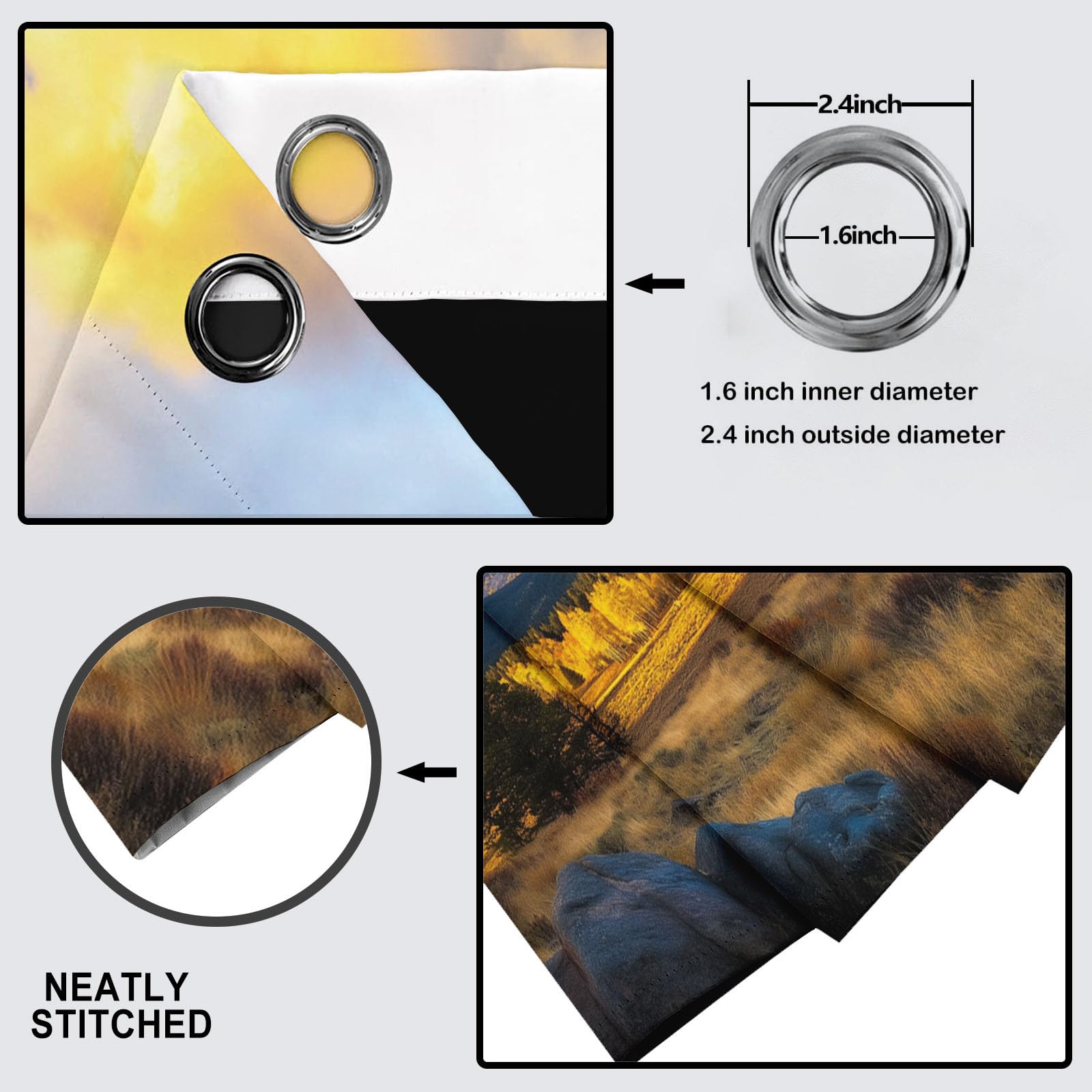 Rideau Occultant Isolant Thermique, Anti Froid Rideaux Opaque pour Chambre Coucher Salon Paysage Décor Chambre, Motif Vallée Champ, 140L X 225H cm, 2 Panneaux, Or Bleu