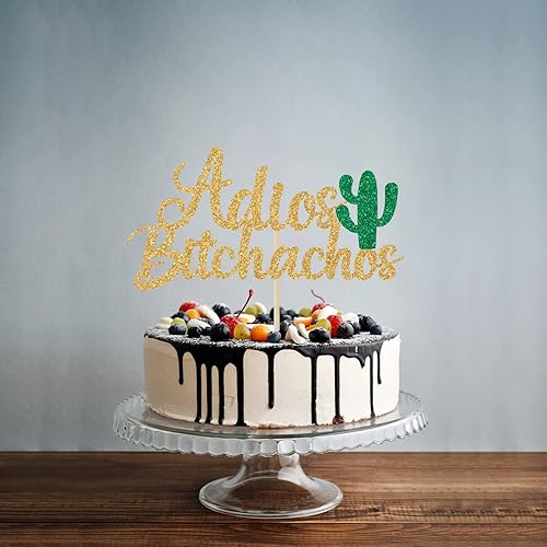 Miniatura 5 de Decoración para pastel de Adios Bitchachos con purpurina dorada, fiesta, despedida, reubicación, ruptura, graduación, jubilación, decoración de