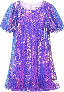 WELAKEN Girls Ombre Sequin Dress Sparkly Fancy Short Puff Sleeves Gradient Party Dress