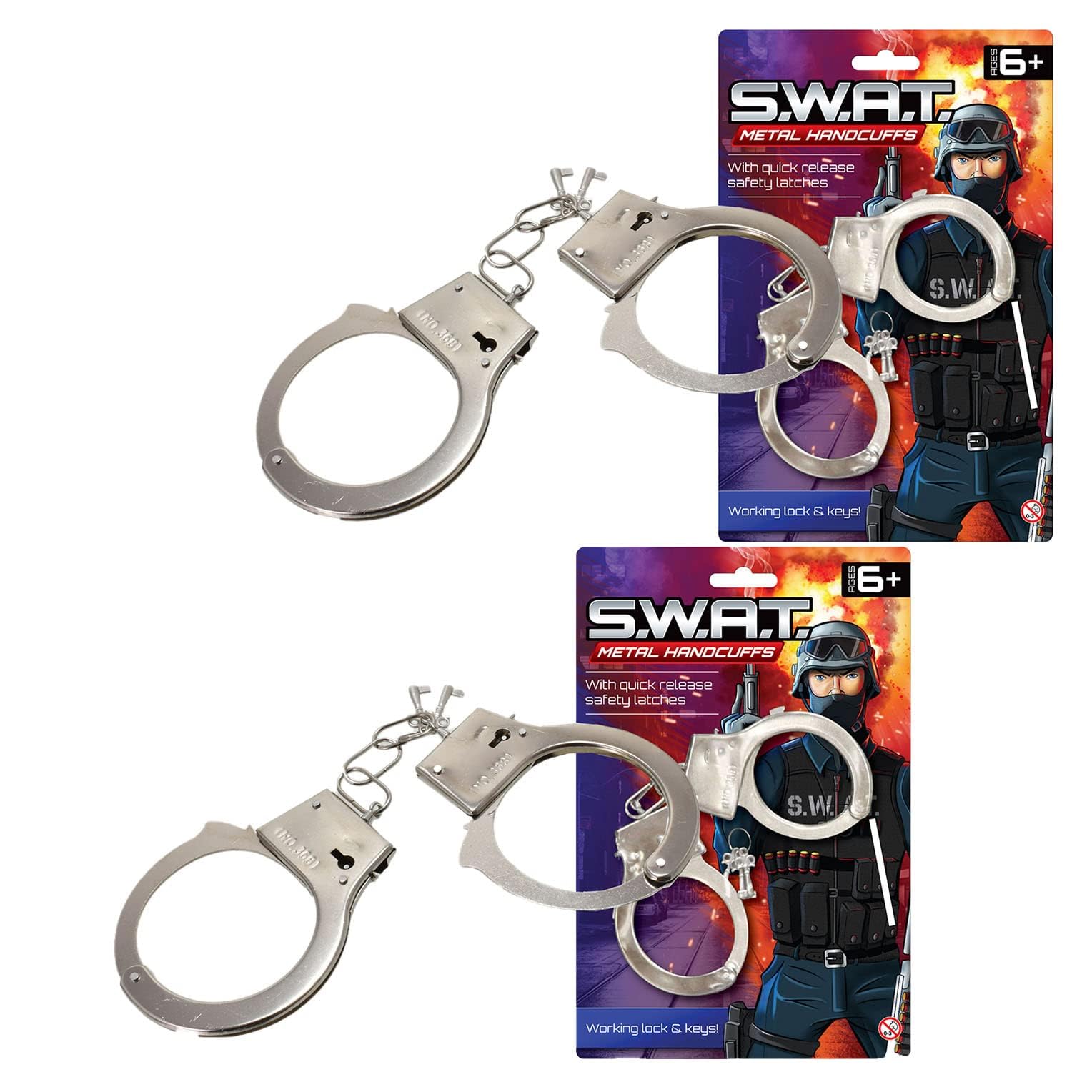Kids Metal Hand Cuffs, Fancy Dress Police Accessory, SWAT Handcuffs for Pretend Fun Play, Fits Adults and Children