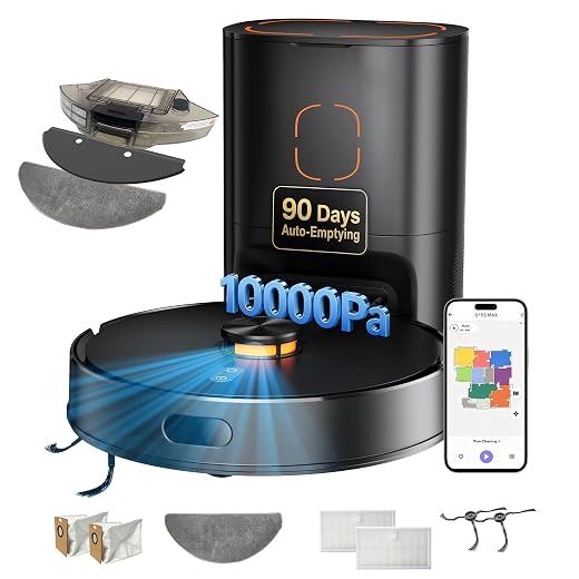 Robot Vacuum and Mop Combo, 90-Day Self-Emptying, 10,000 Pa Suction, with dToF & Laser Navigation & Smart Mapping, Anti-Tangle, 160-Min Runtime, Ideal for Hard Floors, Pet Hair & Carpets