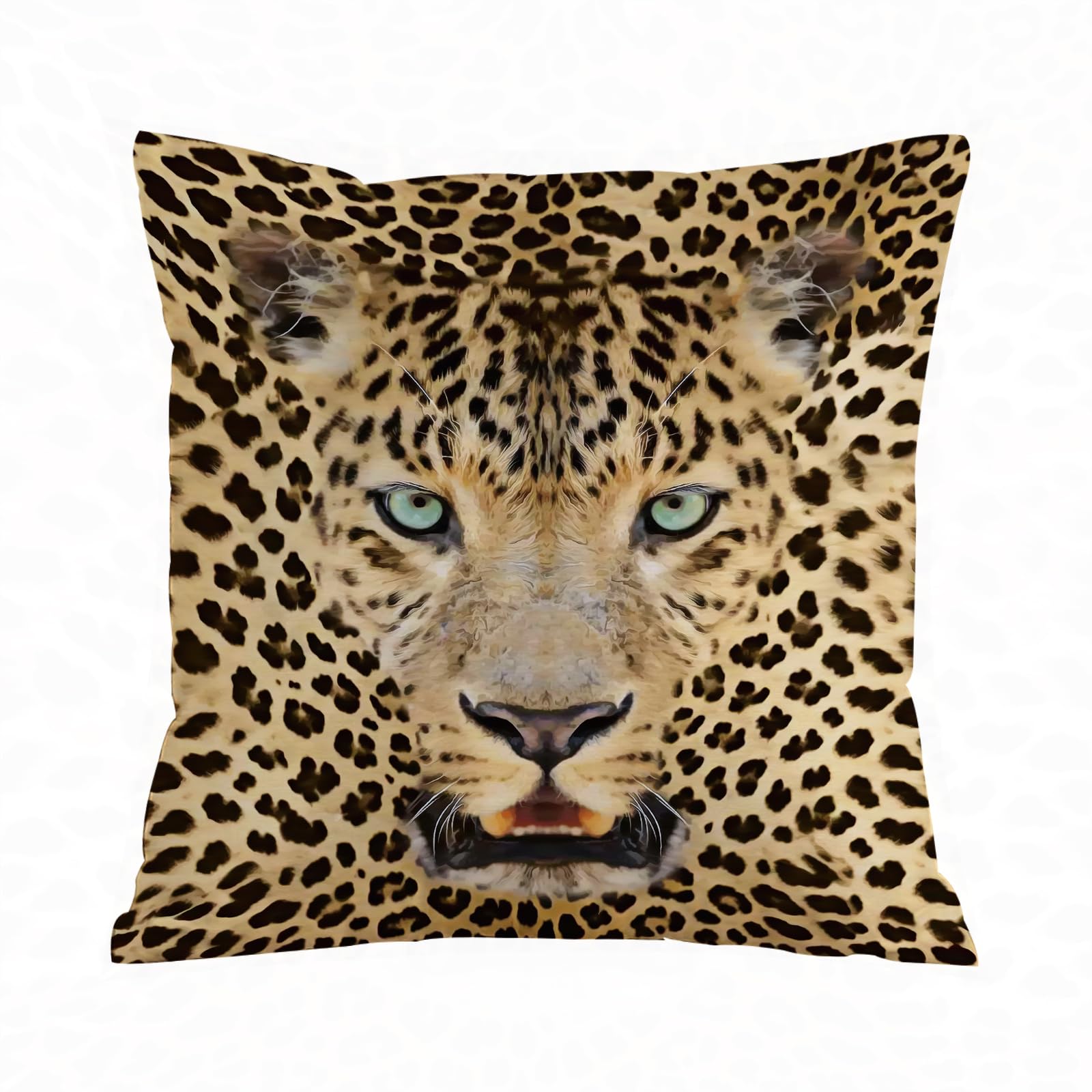 ERRTU Throw Pillow Case Pillowcase Square Printed Cushion Cover for Living Room Sofa Couch Bed Car,Wildlife Wild Tiger Leopard Print Picture of Art Photos Big Cat with Green Eye,20x20 in