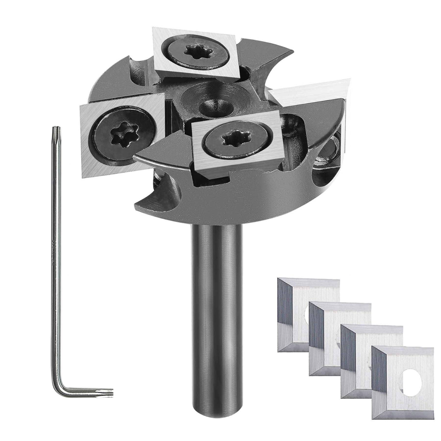 SpeTool 1/4 Inch Shank Spoilboard Surfacing Router Bit, 1-1/4" Diameter Slab Flattening Planing Bit for CNC & Handheld Routers, 2+2 Carbide Inserts plus 4 Extra Blades