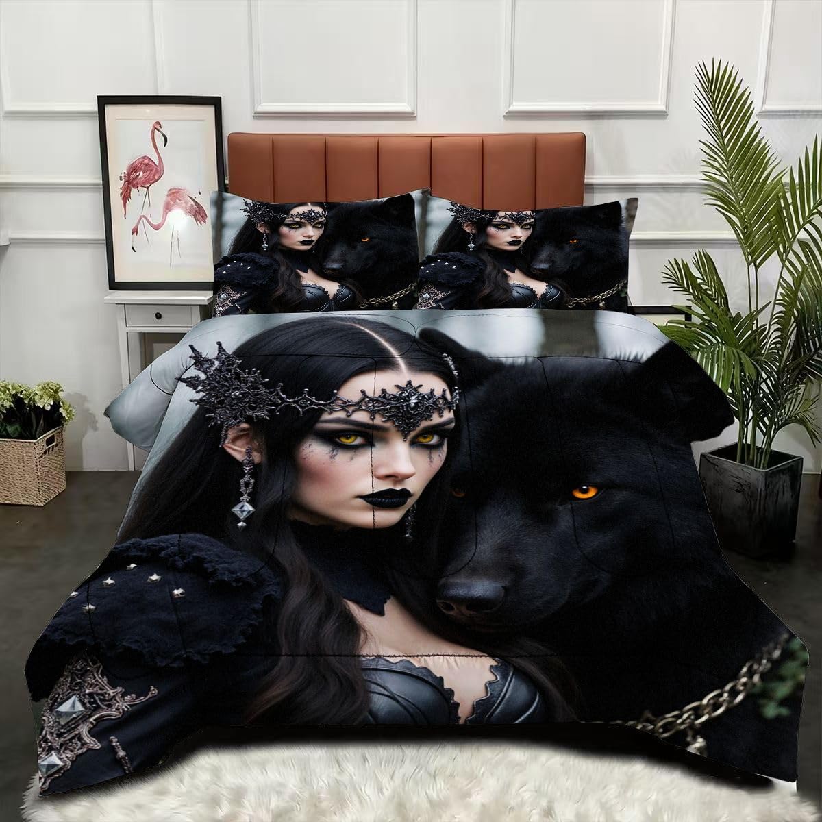 Couette 220 x 240 cm Loup 3D pour lit double sans housse qui glisse la nuit