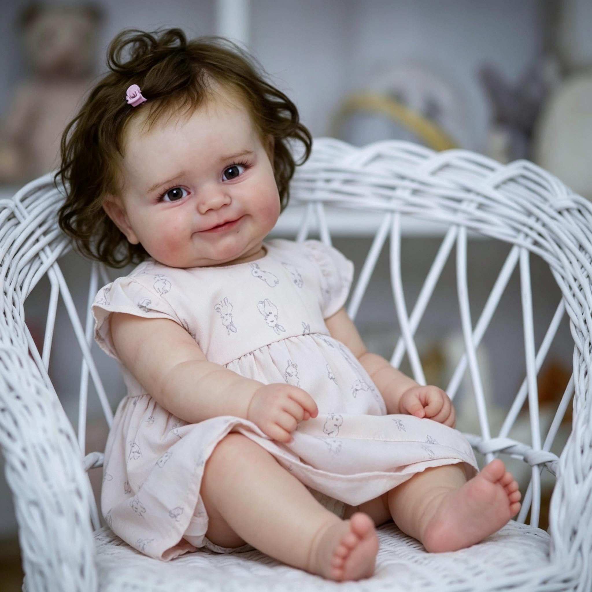 RXDOLL Realistyczna pełna winylowa lalka niemowlęca, 50 cm, Reborn Baby Doll, silikonowa, na całe ciało, dziewczyna, uśmiechnięta, realistyczna lalka noworodka, anatomicznie poprawna, dla dzieci w