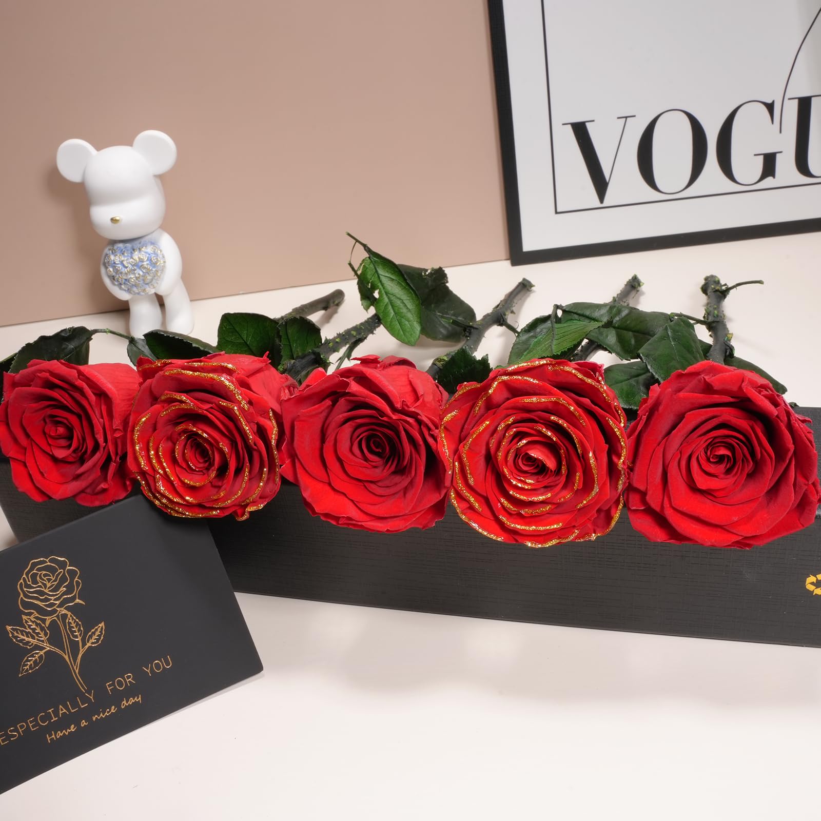 Yamonic Ewige Rose Geschenke für Frauen,Infinity Rose mit Stiel Geburtstagsgeschenk für Frauen, Echte Rose in Geschenkbox,Konservierte Blumen Geschenk Weihnachten Valentinstag Deko Geschenk, 5 Rosen