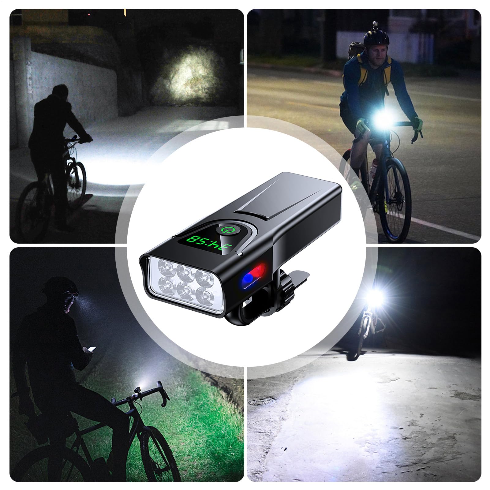 Luce Della Bicicletta Luce Posteriore Ricaricabile Impermeabile Luminoso 5 Modalità | 1000 Faro da Bicicletta 5200 mAh per Scooter Monopattino Passeggino Ciclismo Adulti
