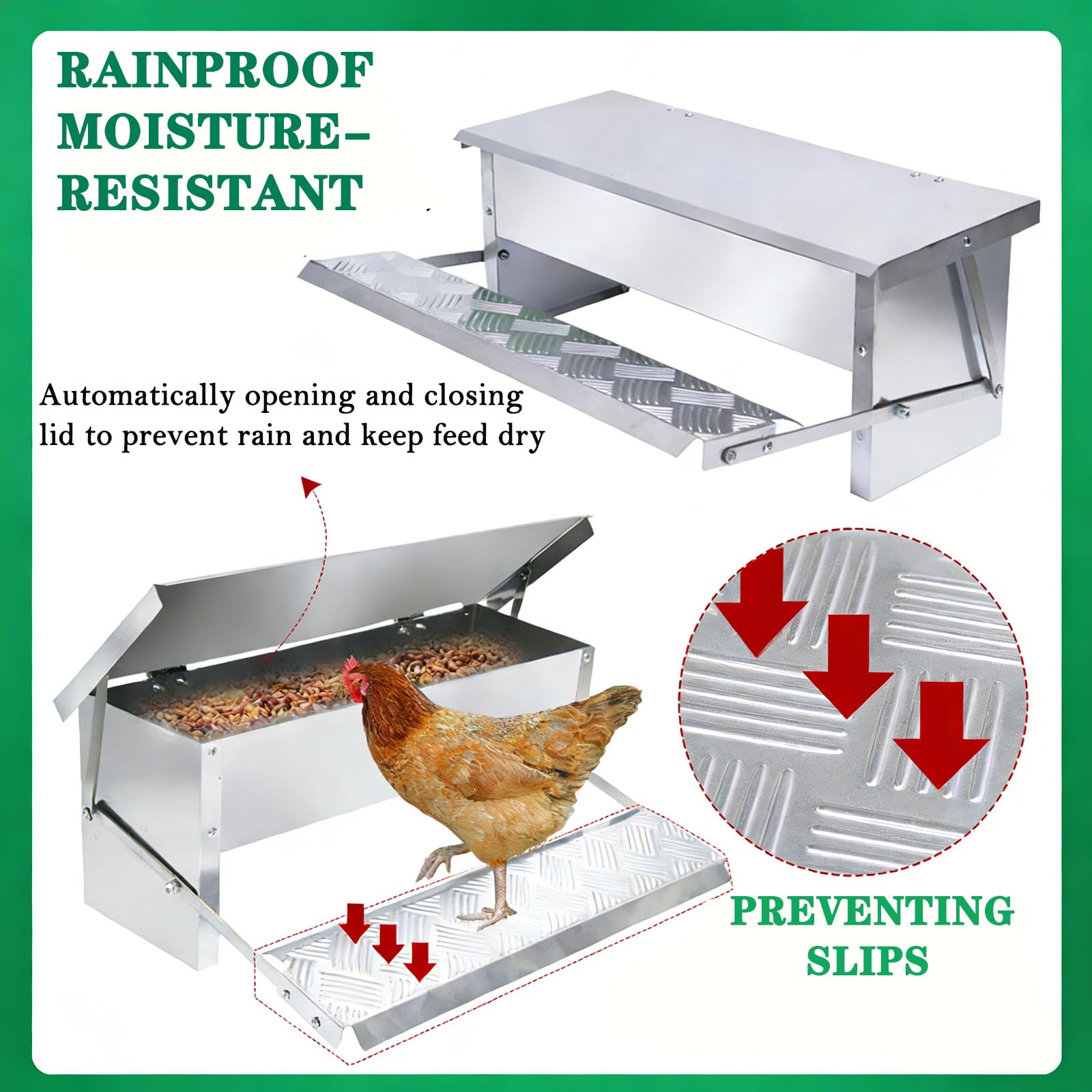 Comedero AutomáTico para Pollos, Comedero De Acero Inoxidable para Uso Intensivo, Resistente Al Agua Y A Prueba De Ratas Comedero para Aves De Corral, para Gallinas Aves Corral,Plata
