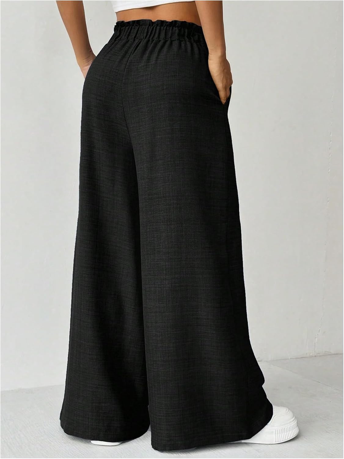 Floerns Women's Casual Wide Leg Baggy Pants Paperbag Waist Trousers with Pocket - Image 3