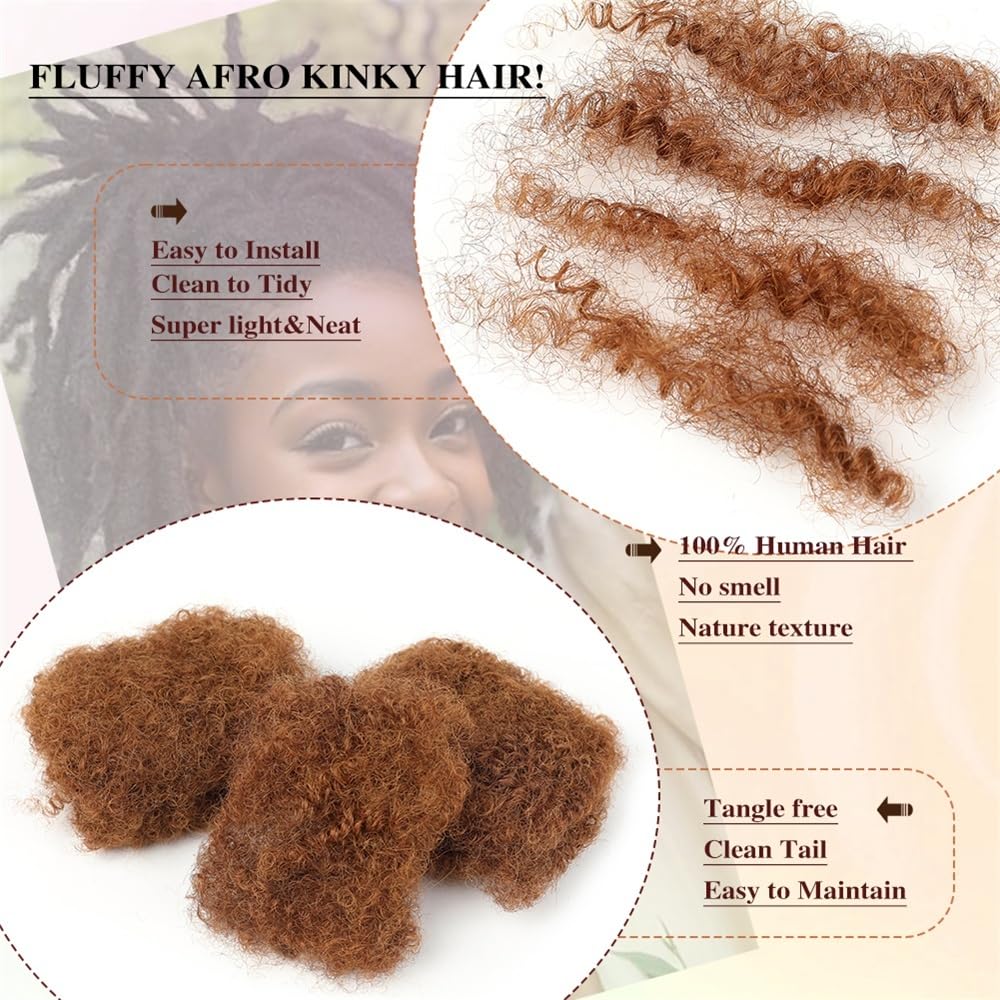Splatanie włosów Afro Kinkys Bulk Human Hair #30 Auburn Reggae Dirty Braids Brazylijskie Naturalne Włosy Szydełkowe Dredy Kobieta(6inches)