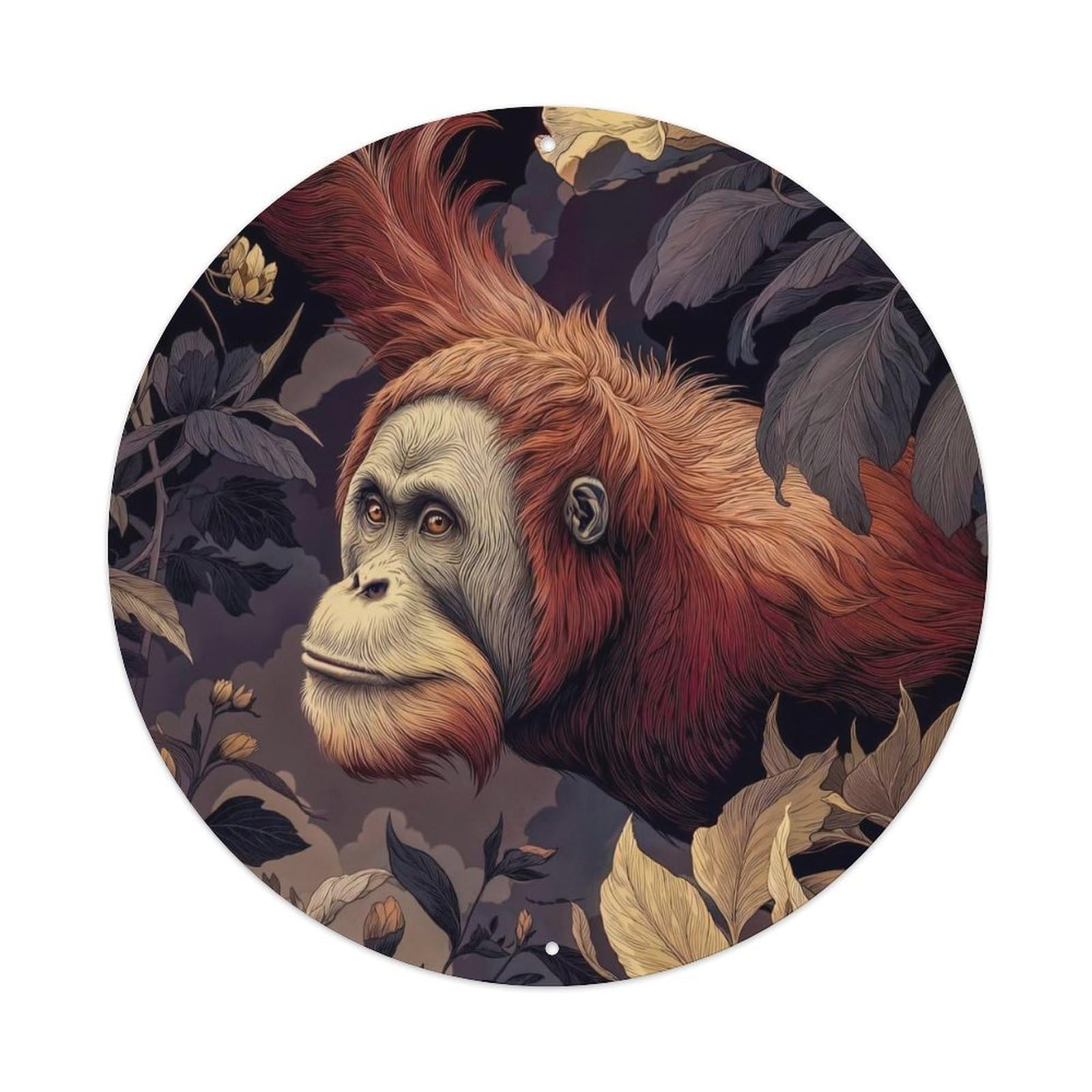 Vintage Orangutan Hanging in Lush Tropical Botanical Jungle with Hibiscus Flower Vintage Metal Tin Sign Plaque Wall Decor for Cafe, Club Bar, Office, Garden Metal Poster 8x8Inch