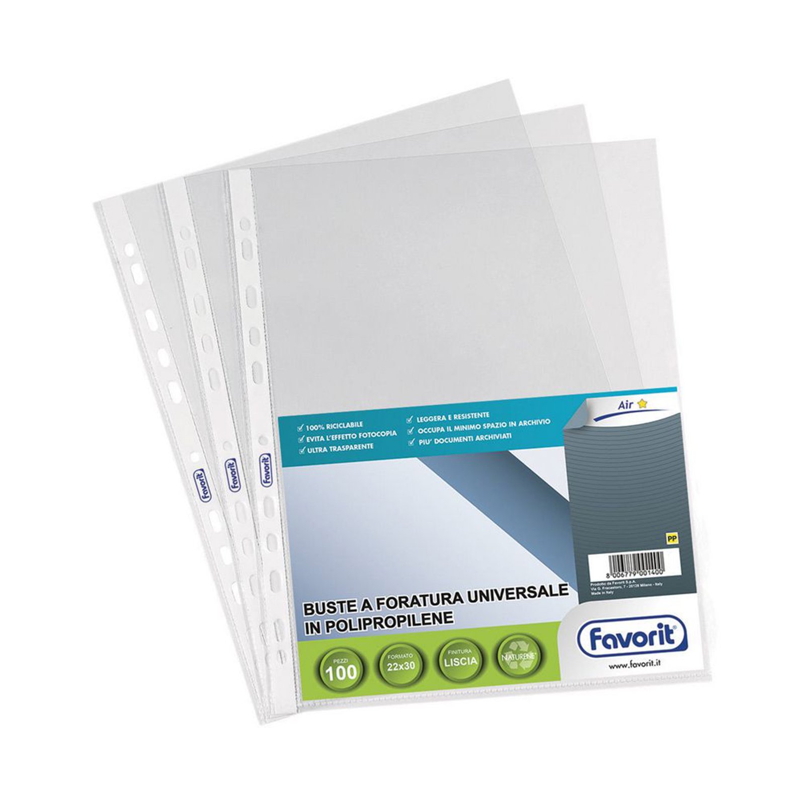 1000 BUSTE A FORATURA UNIVERSALE LISCIE AIR FAVORIT 22x30 CM FORATE