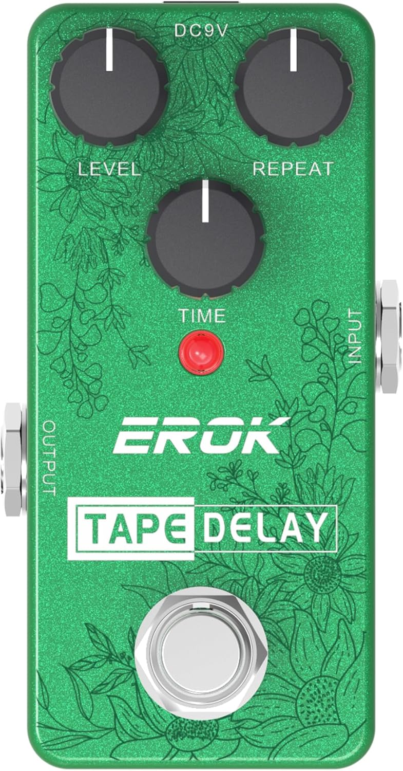 EROK Tape Delay Pedal for Electric Guitar, Analog-Digital Hybrid Delay Pedal with Classic Tape Echo Tone, 25-600ms Delay Time, True Bypass