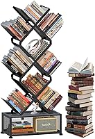 HI NINGER 9-Tier Tree Bookshelf with Storage Cabinet - Folding Tall Narrow Bookcase Organizer for Living Room, Bedroom, Office