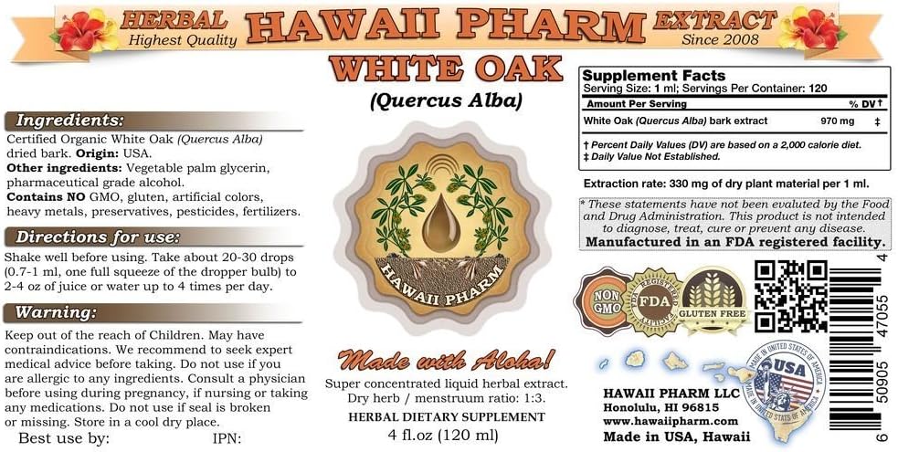 Hawaii Pharm White Oak (Quercus alba) Liquid Extract 2x2 fl.oz