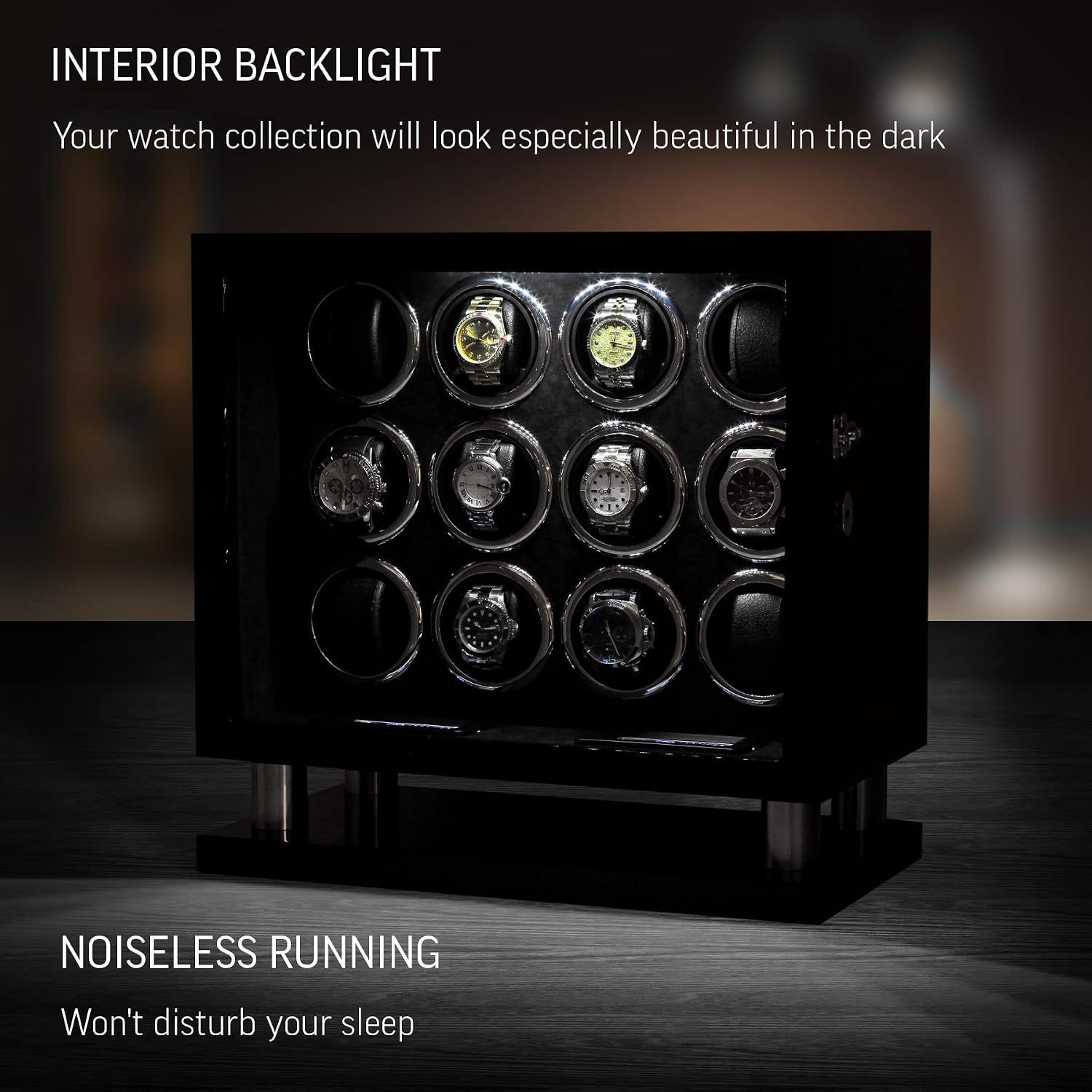 12 Watch Winder for Automatic Watches with LED Light and LCD Touchscreen Control