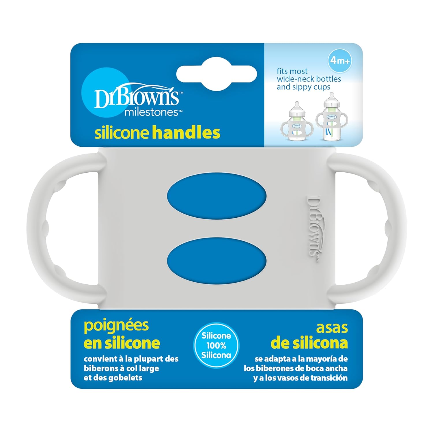Dr. Brown's Wide-Neck Baby Bottle Handles, 100% Silicone, Easy Grip Removable Handles for Bottle to Sippy Cup Transition, Gray, 4m+ (Pack of 6)