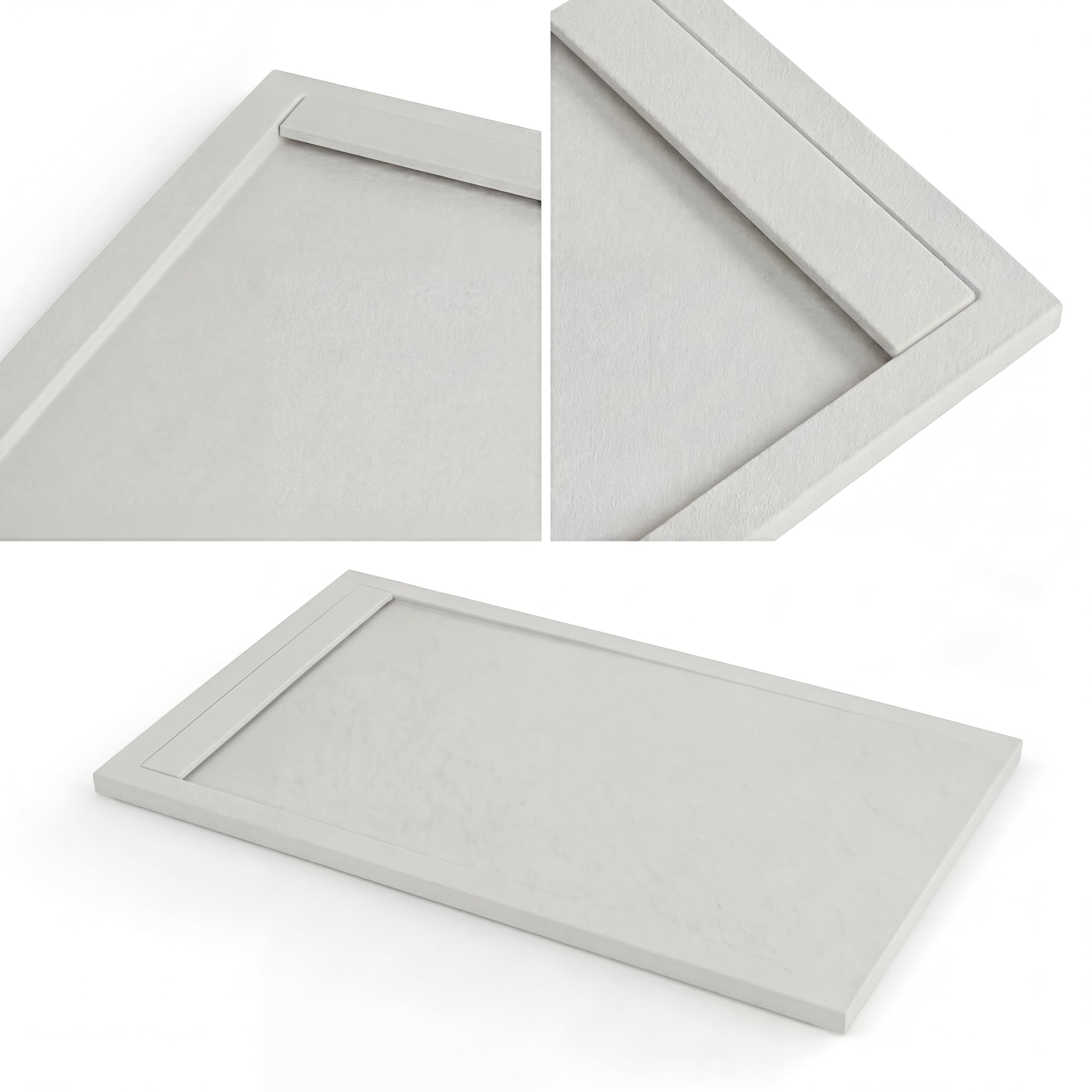 Plato de Ducha Modelo Venecia - Plato Ducha Resina con Textura Pizarra - Disponible en Varios Colores y Medidas - Gris Claro (RAL 7035) 70x170 cm - Incluye Válvula Desagüe y Rejilla.