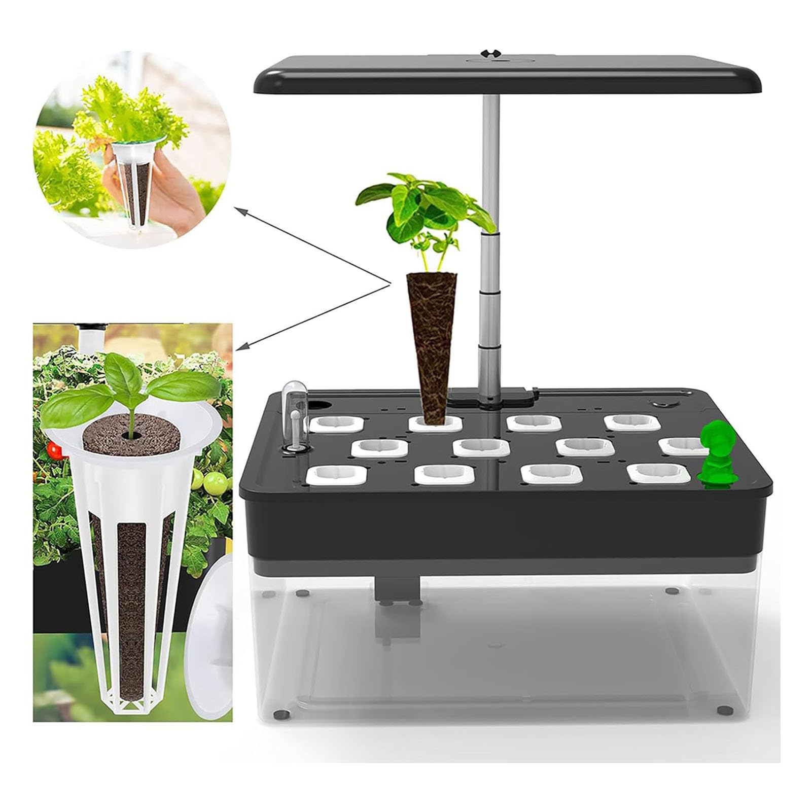 Sistema di Coltivazione idroponica, 12 baccelli per Giardino di Erbe aromatiche al Coperto con Luce di Coltivazione a LED, con Acquario acquaponico, per Cucina Domestica
