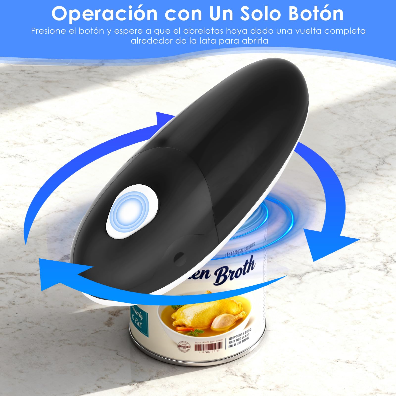Abridor de Latas Eléctrico Automático, Abre Todo Tipo de Latas con Solo Pulsar un Botón - Ideal para Cocineros, Mayores, Niños y Personas con Movilidad Reducida