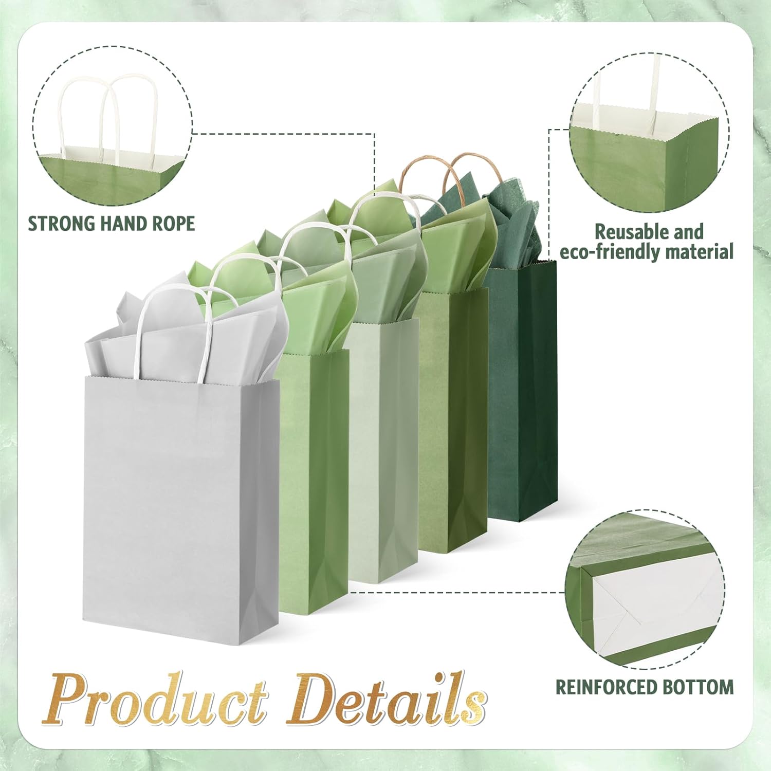 Kolldenn 25 Sets 50 Pcs Green Christmas Gift Bags Bulk with Tissue Paper Sage Green Paper Gift Bags with Handles for Christmas Party Wedding Guests Birthday Baby Shower, 8.27 x 5.91 x 3.15 - Image 3