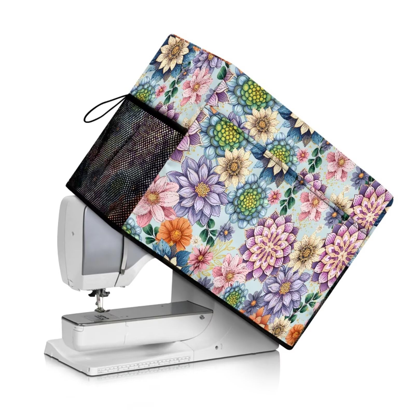 Jeiento Bright Blossom Flowers Sewing Machine Cover with Pockets Dust Cover Compatible with Most Standard Sewing Machines Universal Fit