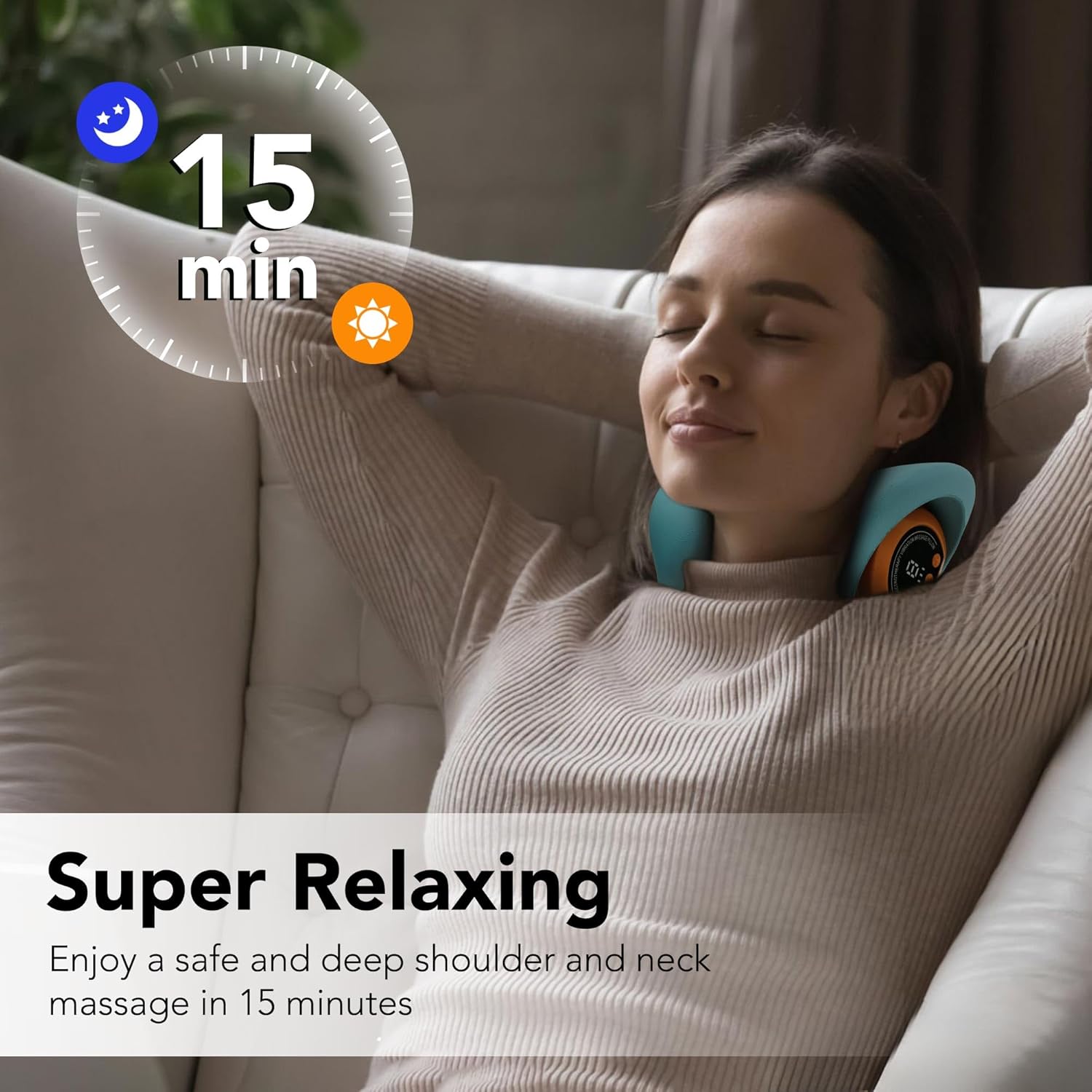 Neck Massager Pillow for Deep Tissue Pain Relief, Portable Neck Stretcher with Heat, 3 Adjustable Modes, Ergonomic 26° Shoulder Massager, Blue,Small