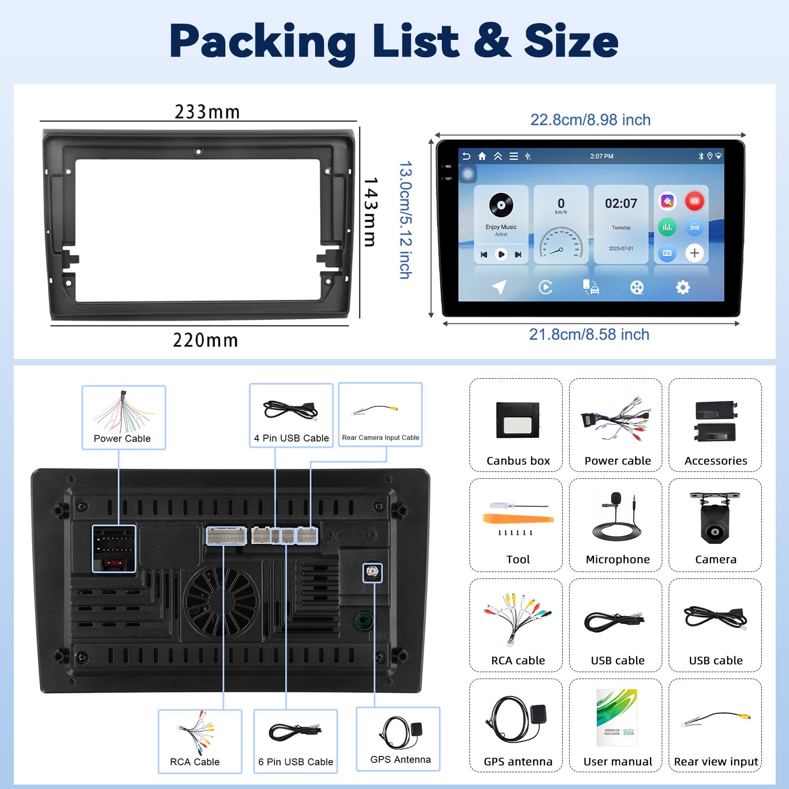 Android 15, 4G+128G CAMECHO Autoradio per FIAT Bravo 2008-2013 con Carplay Android Auto, 9 Pollici 2Din Stereo Auto Bluetooth con GPS WiFi FM/RDS EQ SWC Retrocamera&MIC, per FIAT Bravo 2008-2013