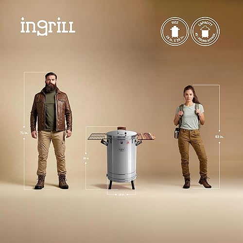 Miniatura 3 de Parrilla de acero inoxidable 3 en 1 para ahumar de alta calidad, barbacoa de carbón portátil con termómetro, ahumador de cocina al aire libre de 40