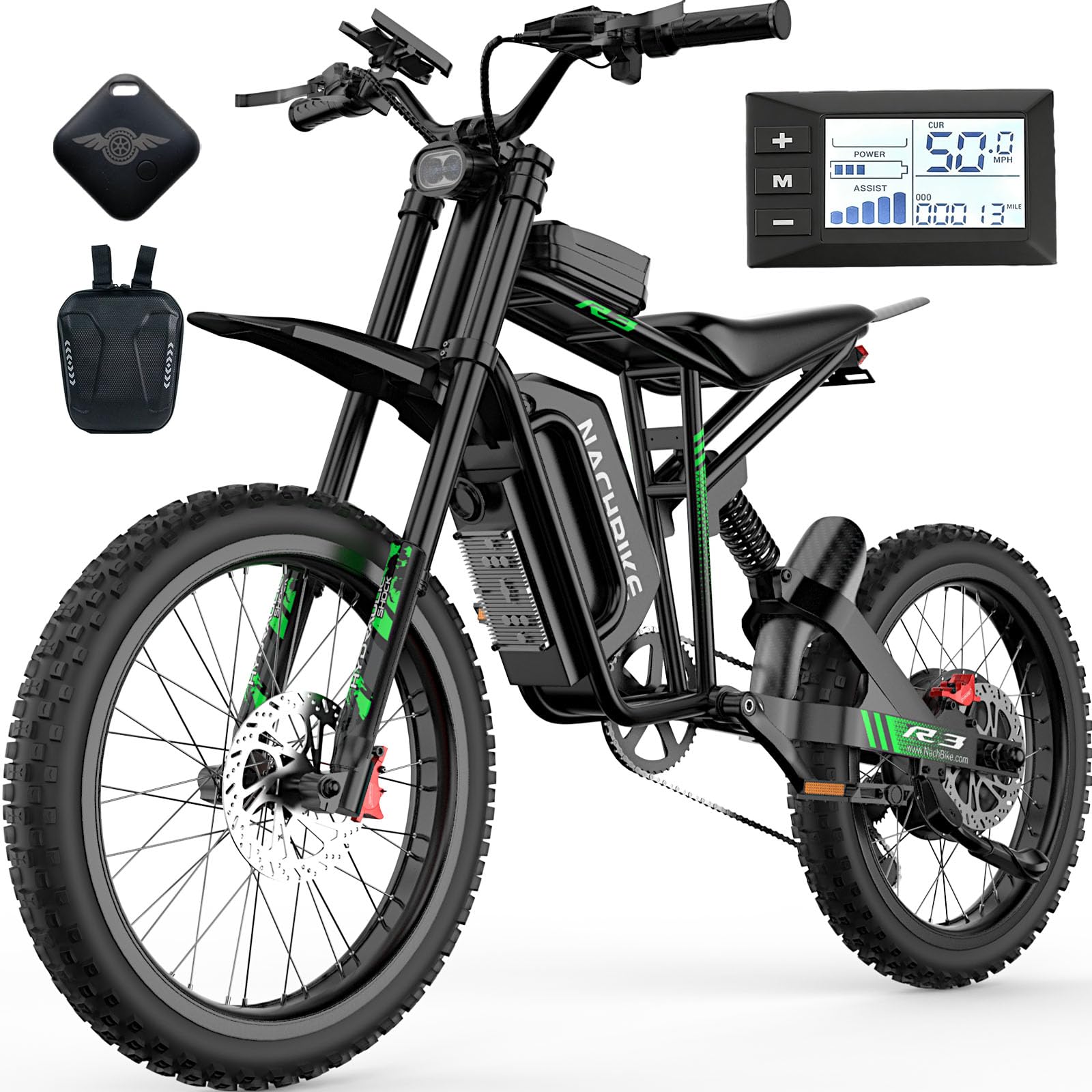 Nachbike Electric Dirt Bike for Adults, 6000W Peak 40MPH Electric Bike with 60V 1200Wh Battery E Dirt Bike with Pedals 50Miles Max Range, 19'' Motorcycle Tires, Hydraulic Brakes&Full Suspension