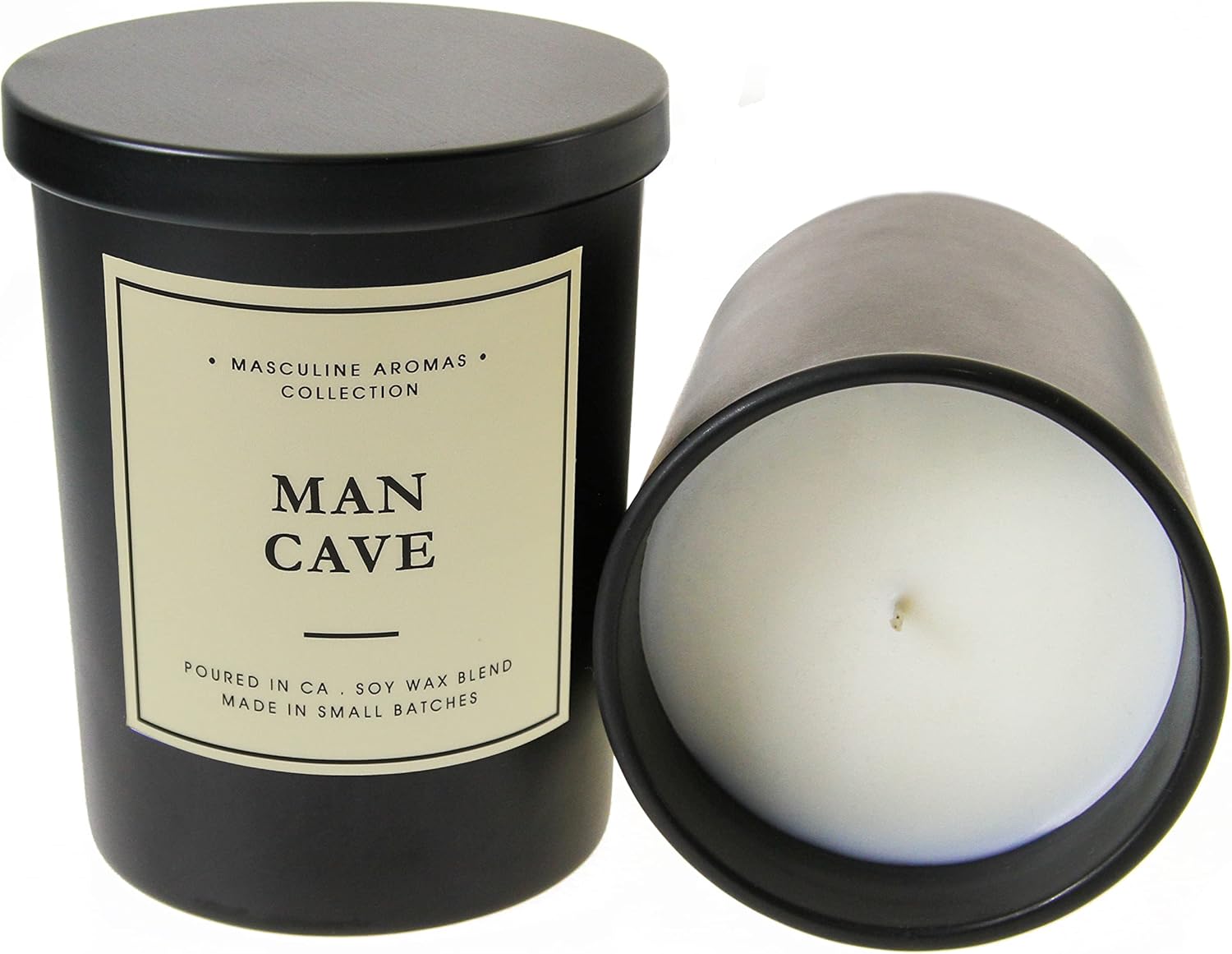Masculine Aromas - Man Cave with Notes of Black Tea, Bergamot, Lemon, Sage, and Blonde Wood - Small Batch Soy Wax Scented Mens Candles with Natural Essential Oils - Vegan Phthalate-Free