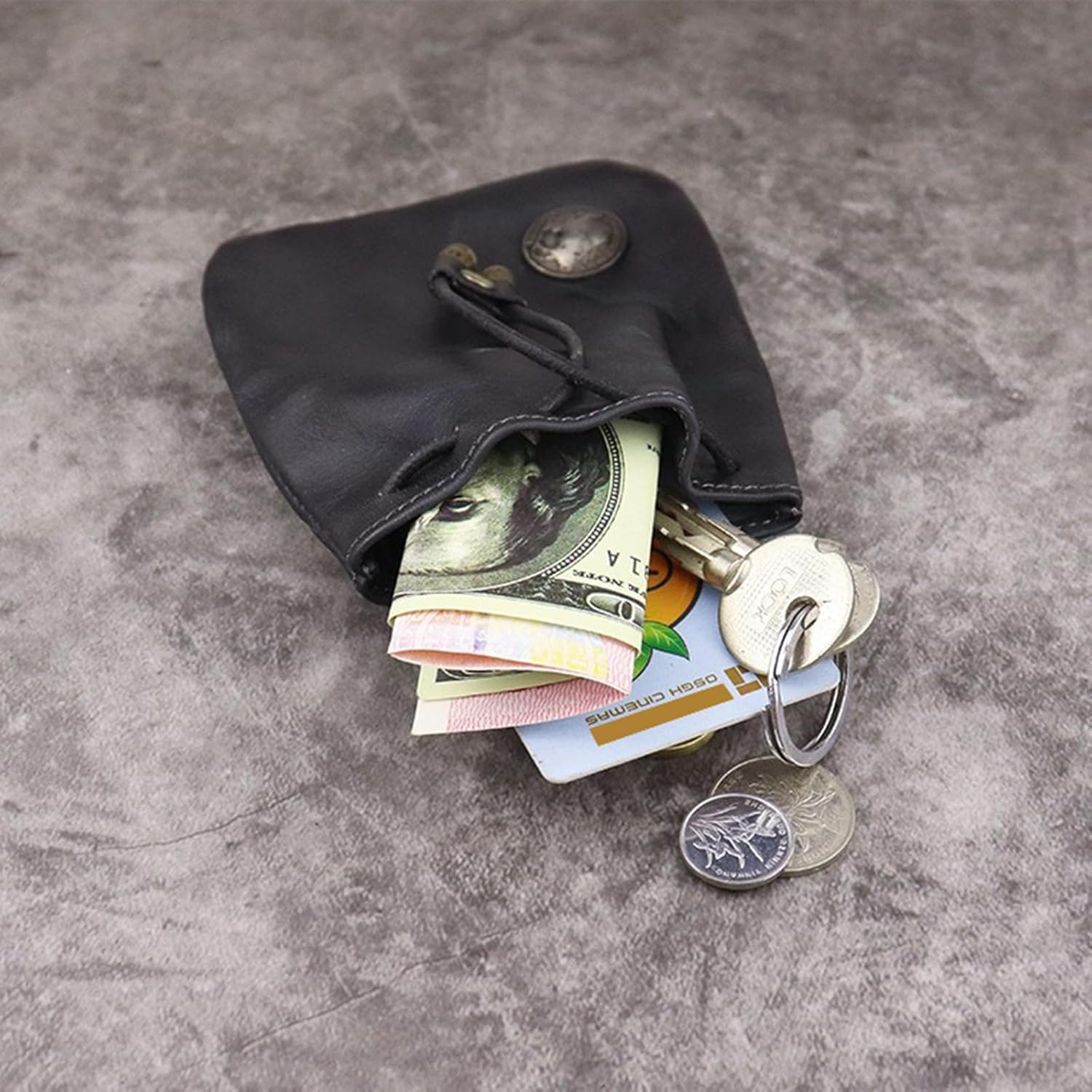 Simple Cowhide Retro Storage Bag 2025 New Leather Drawstring Coin Purse Small Purses Wallets for Women Man Leather Coin Pouch Change Purse Mini Coin Purse Keychain Wallet Mens Coin Pouch (Brown) - Image 8