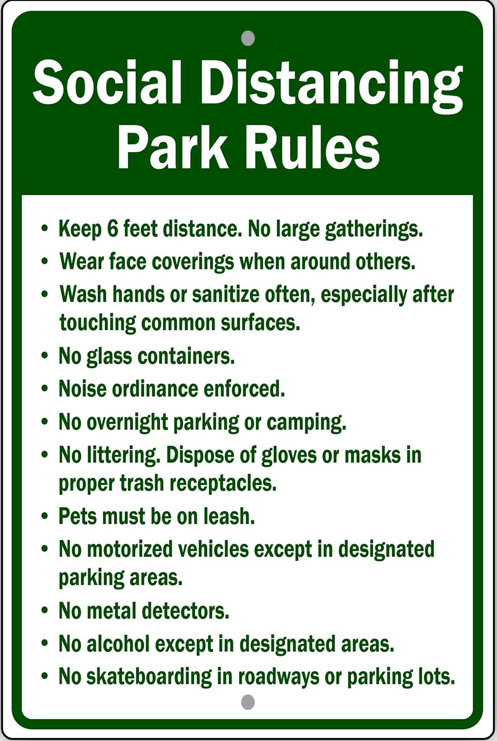 Social Distancing Park Rules Warning Notice Safety Novelty Metal Sign