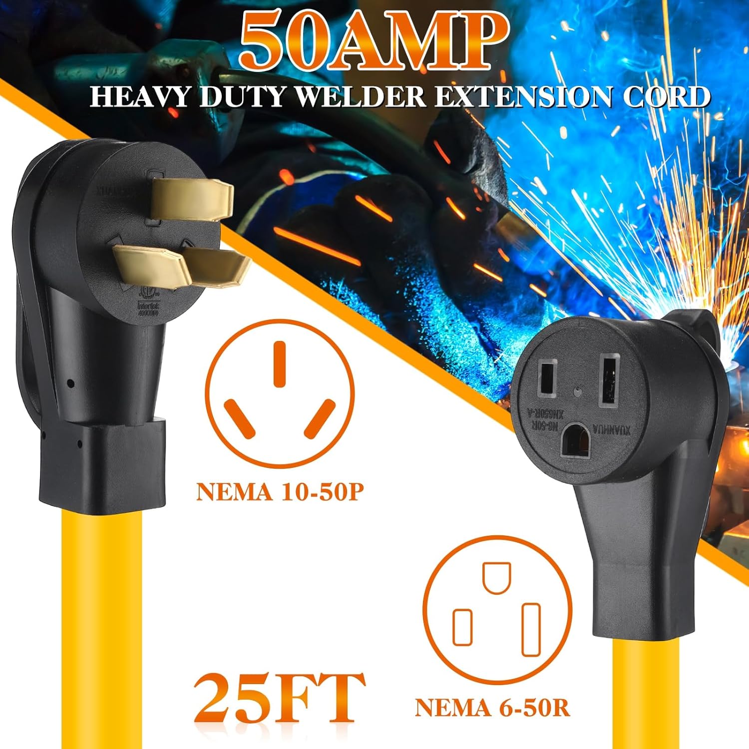 Tellegloww 25FT NEMA 10-50P to 6-50R Welder Adapter Cord, 50 Amp 3 Prong 10-50P Male to 6-50R Female Adapter Stove to Welder Extension Cord for Welding Machine Plasma Cutter, STW 8 AWG/3C, ETL Listed