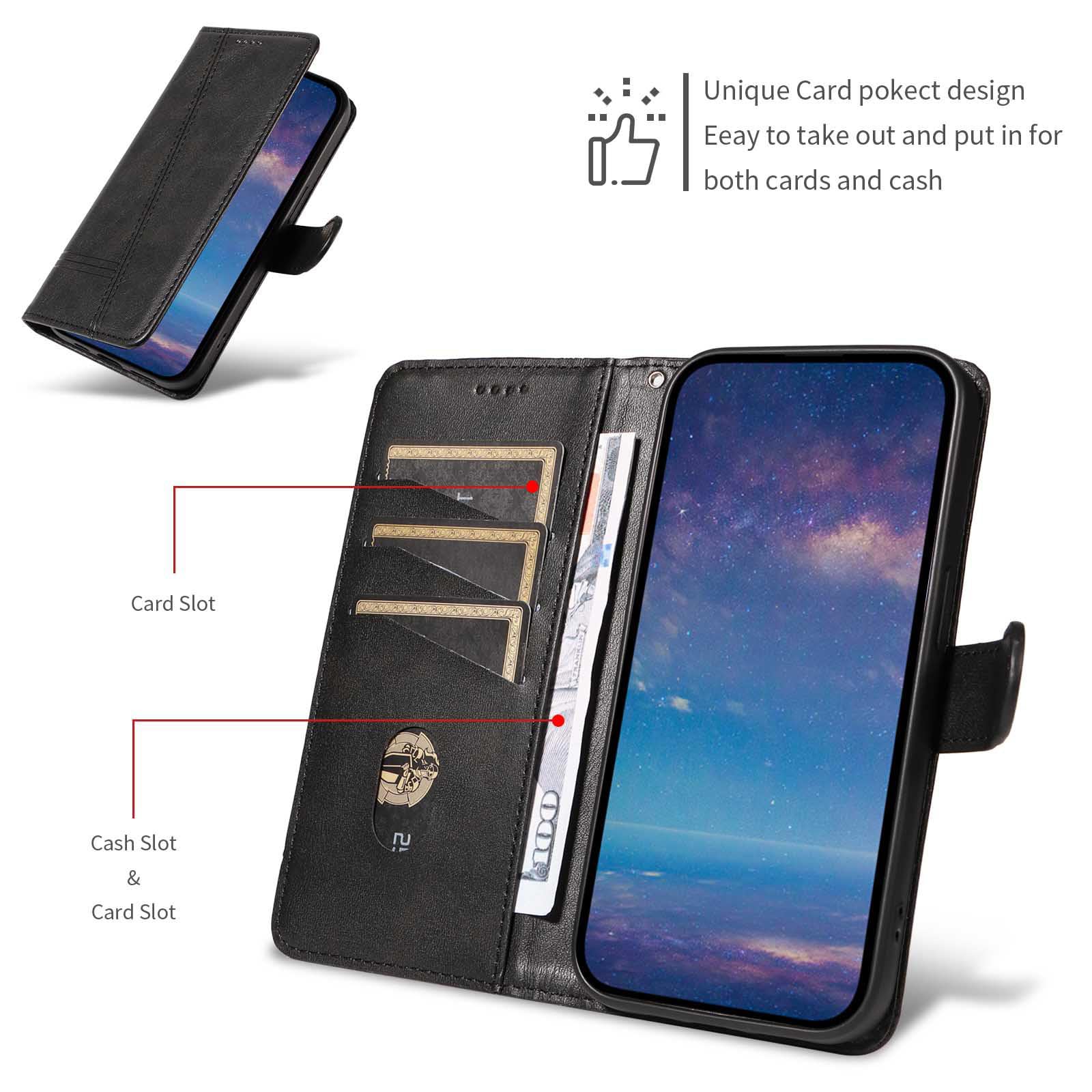 Etui z klapką do Samsung Galaxy S25 Ultra/S25 Plus/S25, skórzane etui portfelowe na telefon z stojakiem na karty, etui foliowe, odporne na wstrząsy, tworzywo TPU, wewnętrzne, czarne, S25 Ultra