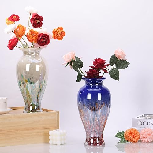 Miniatura 6 de Jarrón de vidrio verde de 11.8 pulgadas de alto, hermoso jarrón de vidrio soplado a mano, arte moderno, decoración del hogar, jarrones coloridos de