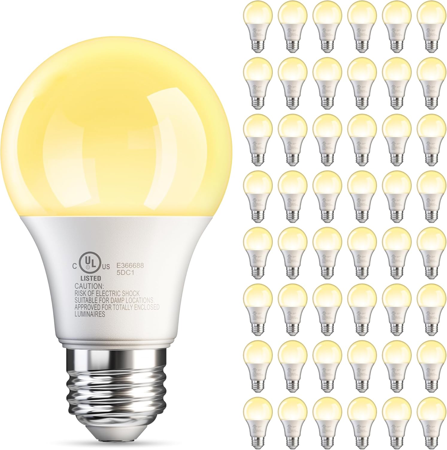 TJOY A19 LED Light Bulbs Soft Warm White 2700K, 60 Watt Equivalent, Efficient 9W, E26 Standard Base, Non Dimmable Energy Saving Warm Light Lamp Bulb 800LM 120V, for Home, Bedroom, Living Room, 48 Pack