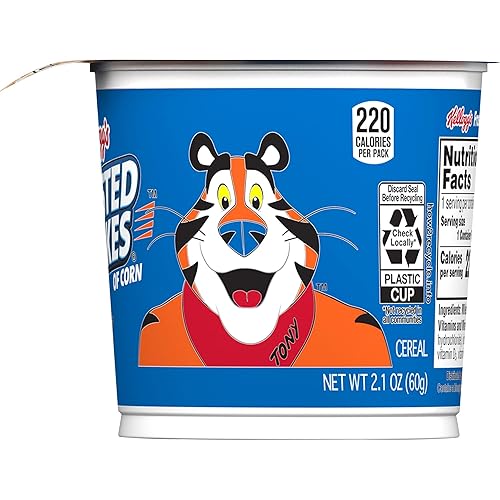 Miniatura 9 de Taza de cereal frío Kellogg's Frosted Flakes, 8 vitaminas y minerales, aperitivos para niños, original, 2.1 oz (1 taza)