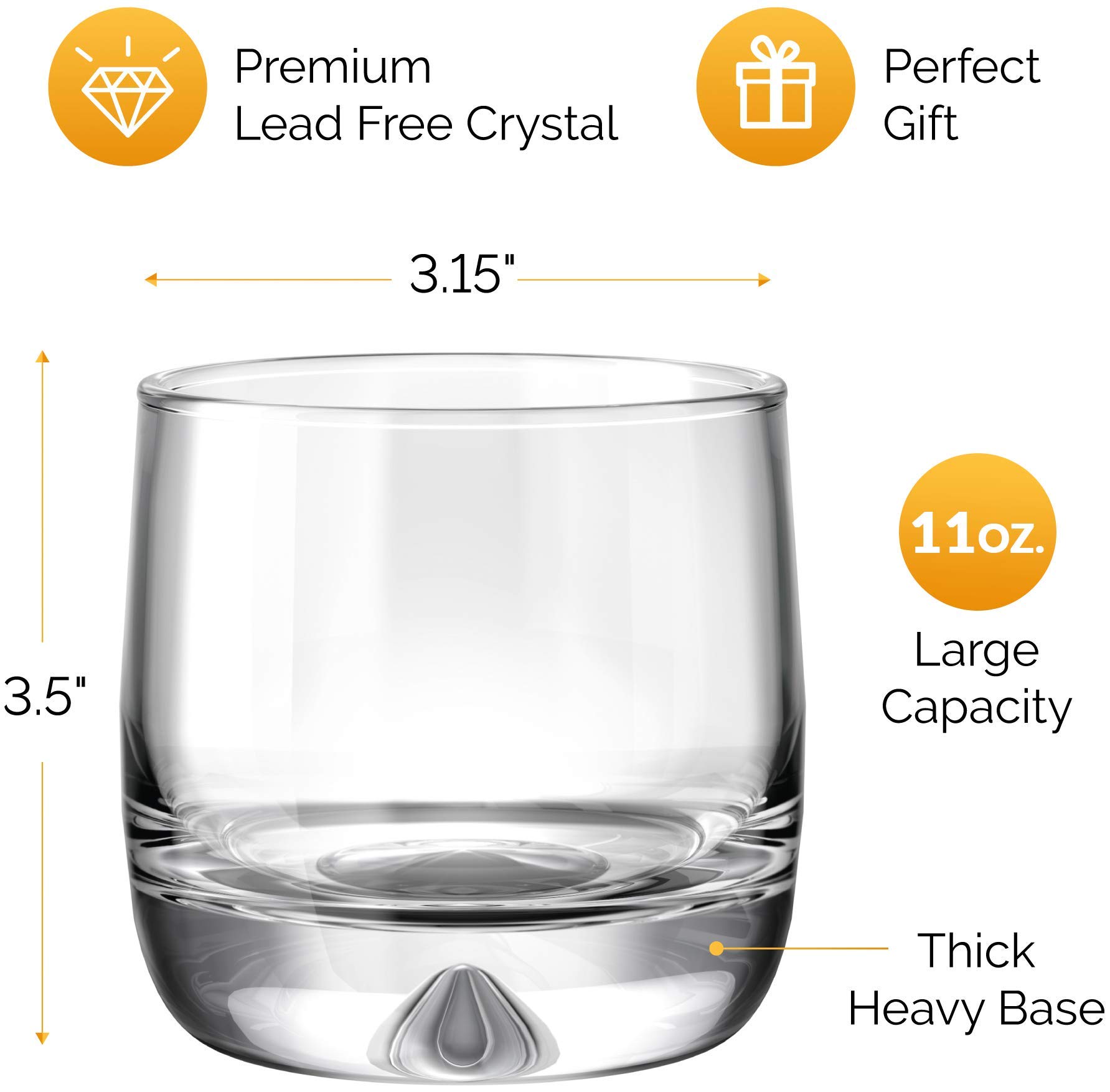 MOFADO Crystal Whiskey Glasses Trendy/Curved 11oz (Set of 2) Hand