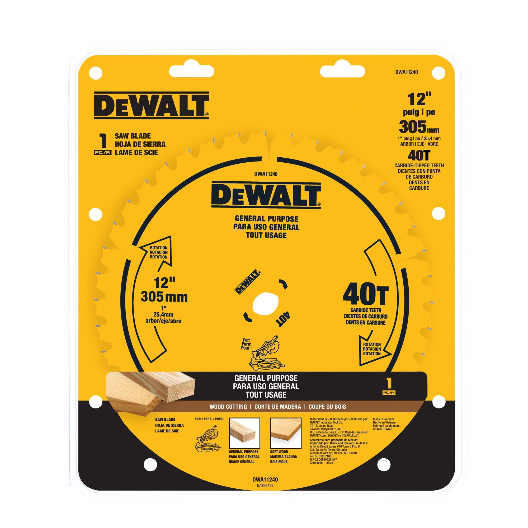 DEWALT Hoja de sierra de uso general 40T de 12 pulgadas (DWA11240)