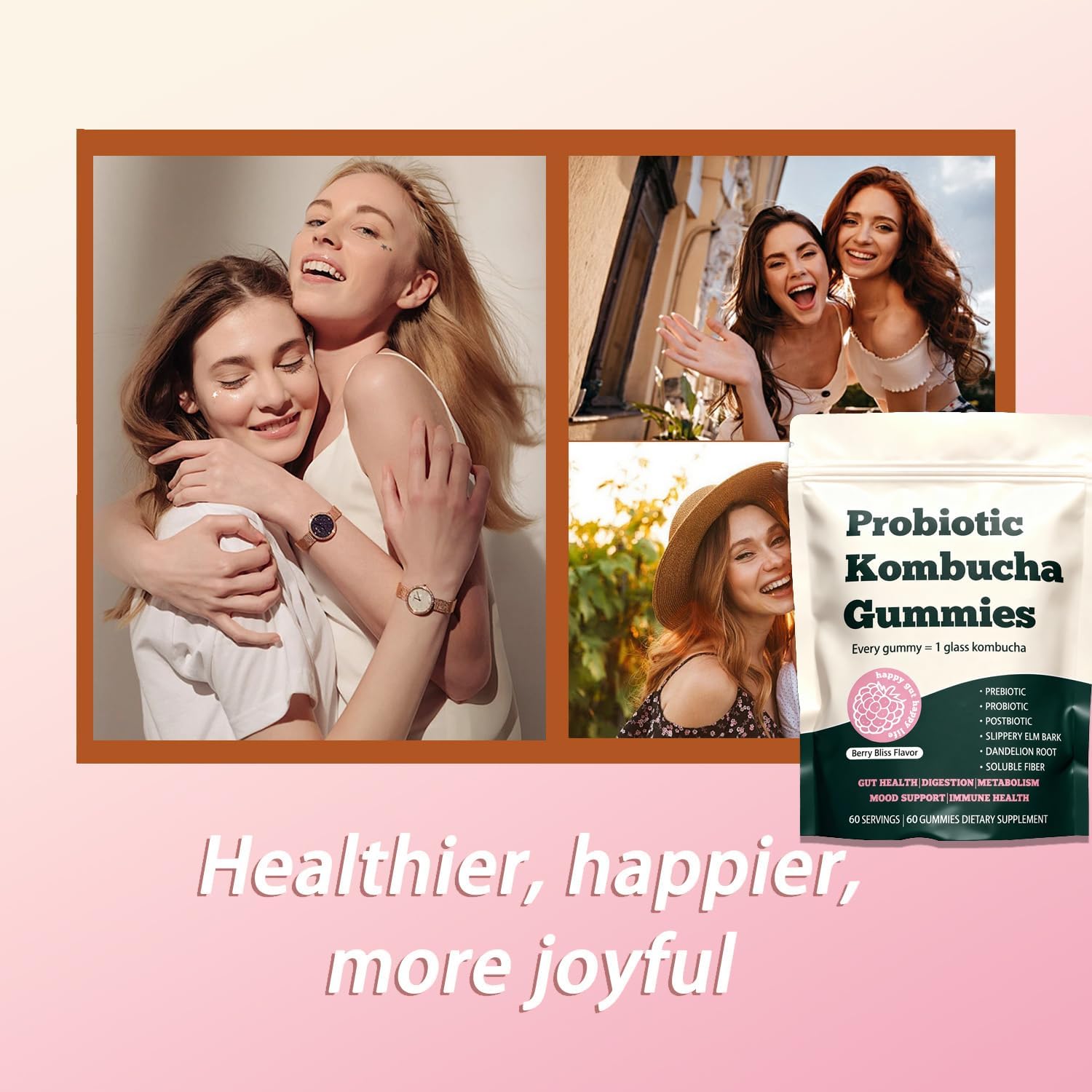 Probiotic Kombucha Gummies – 60 Gummies, with Prebiotics, Postbiotics & Fiber,Includes Slippery Elm, Dandelion Root & MCT Oil,Supports Digestive Health, Bloating Relief & Gut Support - Image 7