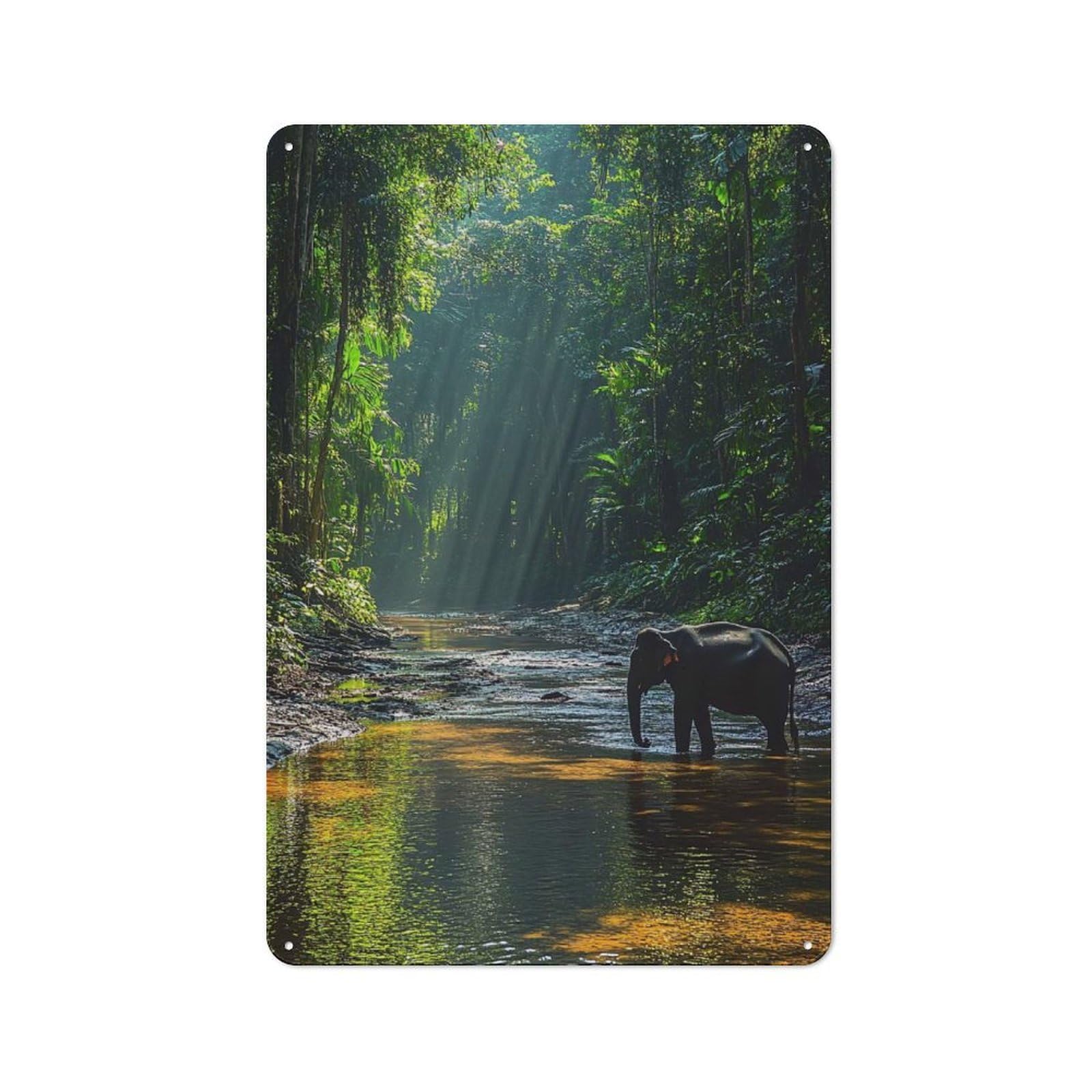 Junmoney Style-6 Elephant In Jungle River Retro Metal Wall Sign 30X20cm For Kitchen Or Home Bar, For Kitchen Decor Lovers Refreshing A Room In Autumn