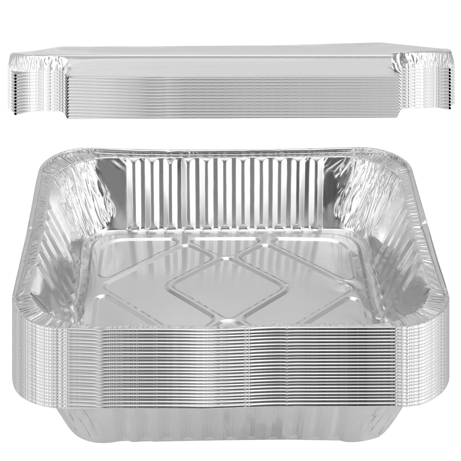MAHIONG 25PCS 32 x 26 x 6 cm Large Aluminum Foil Pans with Lids, 3500ml Rectangular Foil Deep Trays, Foil Tin Food Containers for Cooking, Roasting, and Storage