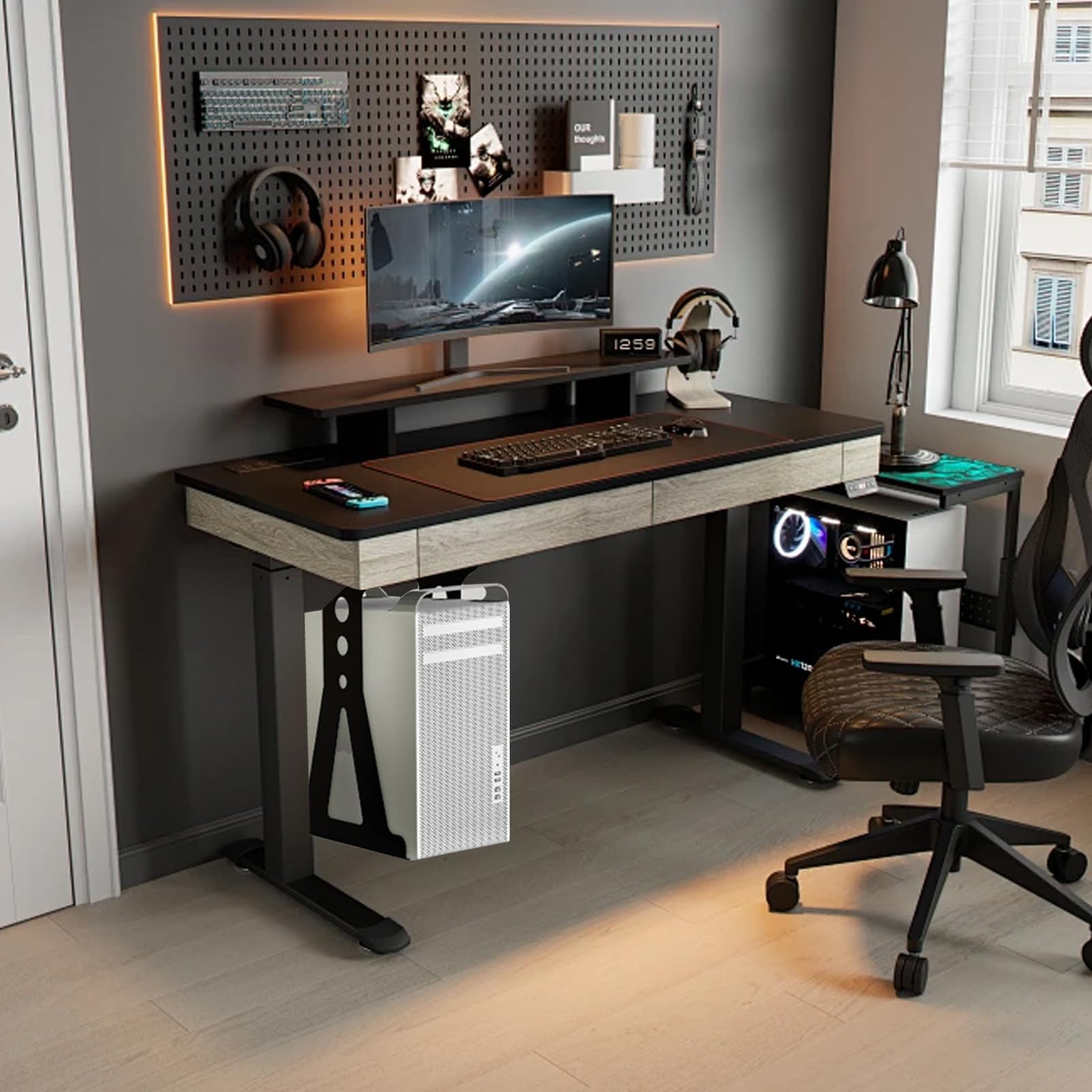 Support PC sous Bureau, Support de Suspension Réglable pour Ordinateur sous Bureau, Jusqu'à 35 kg, Gain De Place, pour la Plupart des Hôtes, Noir