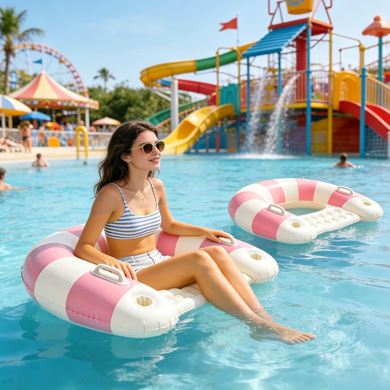 2PCS Pool Floats Adult, Pool Floaties with Handles,Cool Inflatable Pool Floats Chairs Travel,Lake Floaty Applies to Swimming Pool Party Supplies Summer Lake Water Fun