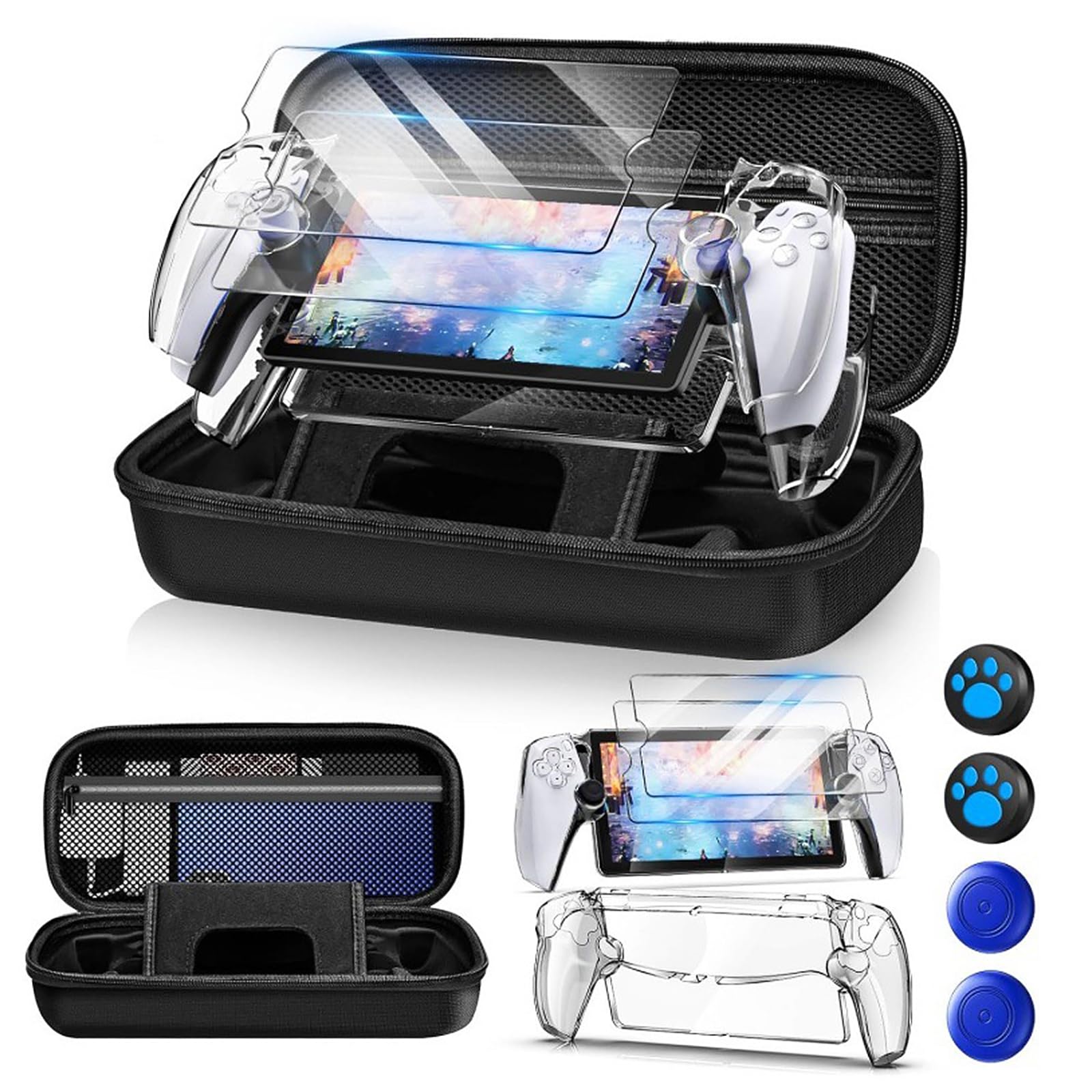 Buithafu Étui de Transport 8-1 pour PlayStation Portal, Accessoire de Voyage Portable, Comprenant Étui Rigide, Coque de Protection Transparente, 2 Protections d'Écran, 4 Grips de Joystick en Silicone