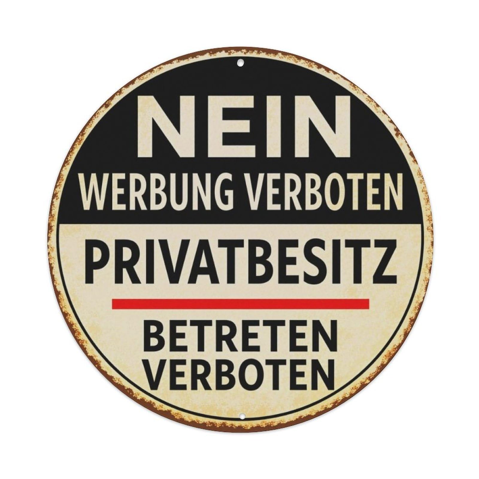 Vintage German Private Property No Trespassing Warning Round Decor Sign Vintage Aluminium Metal Sign, Retro Wall Decor for Home, Bar, Garage & Farmhouse 20x20cm